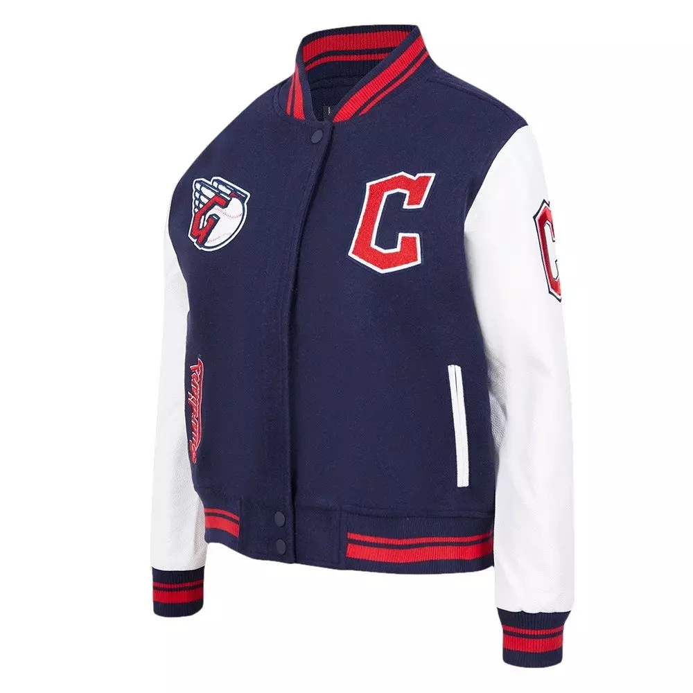 Pro Standard Women's MLB Cleveland Guardians Retro Classic Rib Wool Varsity Jacket  - Navy/Red - NAVY/RED