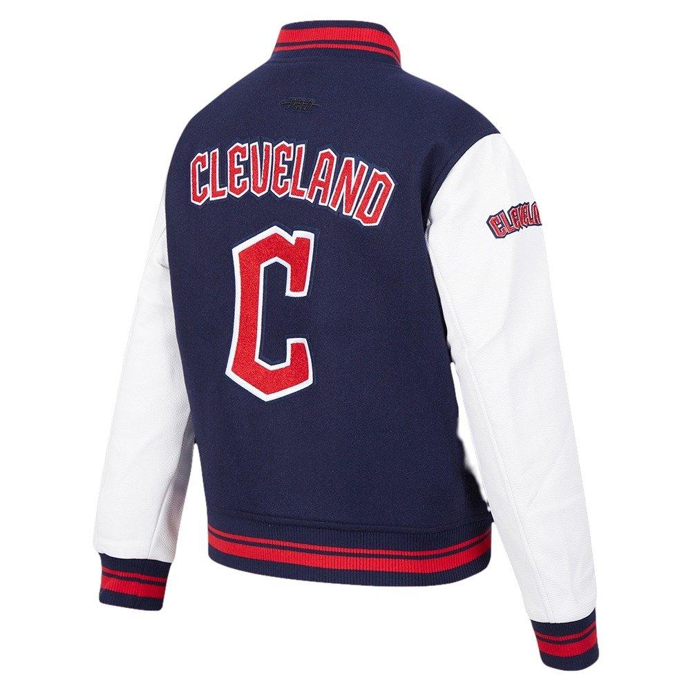 Pro Standard Women's MLB Cleveland Guardians Retro Classic Rib Wool Varsity Jacket -Navy/Red - NAVY/RED Thumbnail View 4