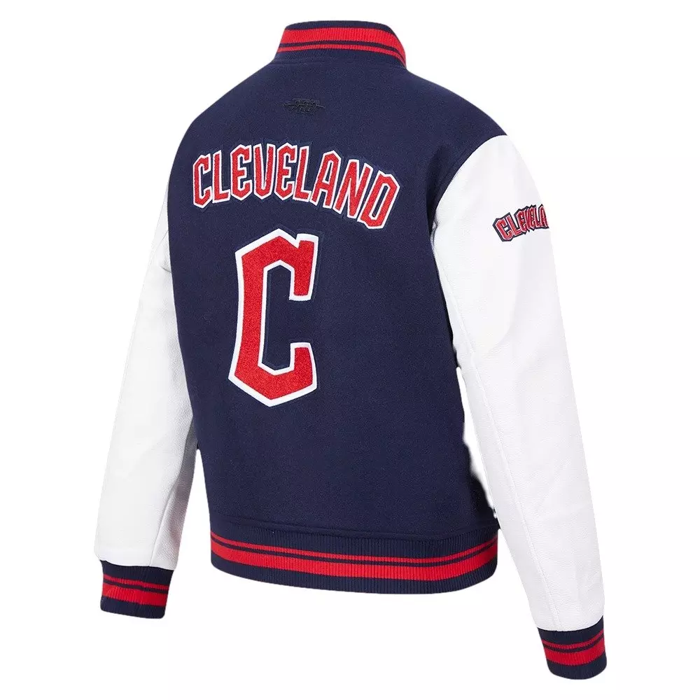 Pro Standard Women's MLB Cleveland Guardians Retro Classic Rib Wool Varsity Jacket -Navy/Red - NAVY/RED