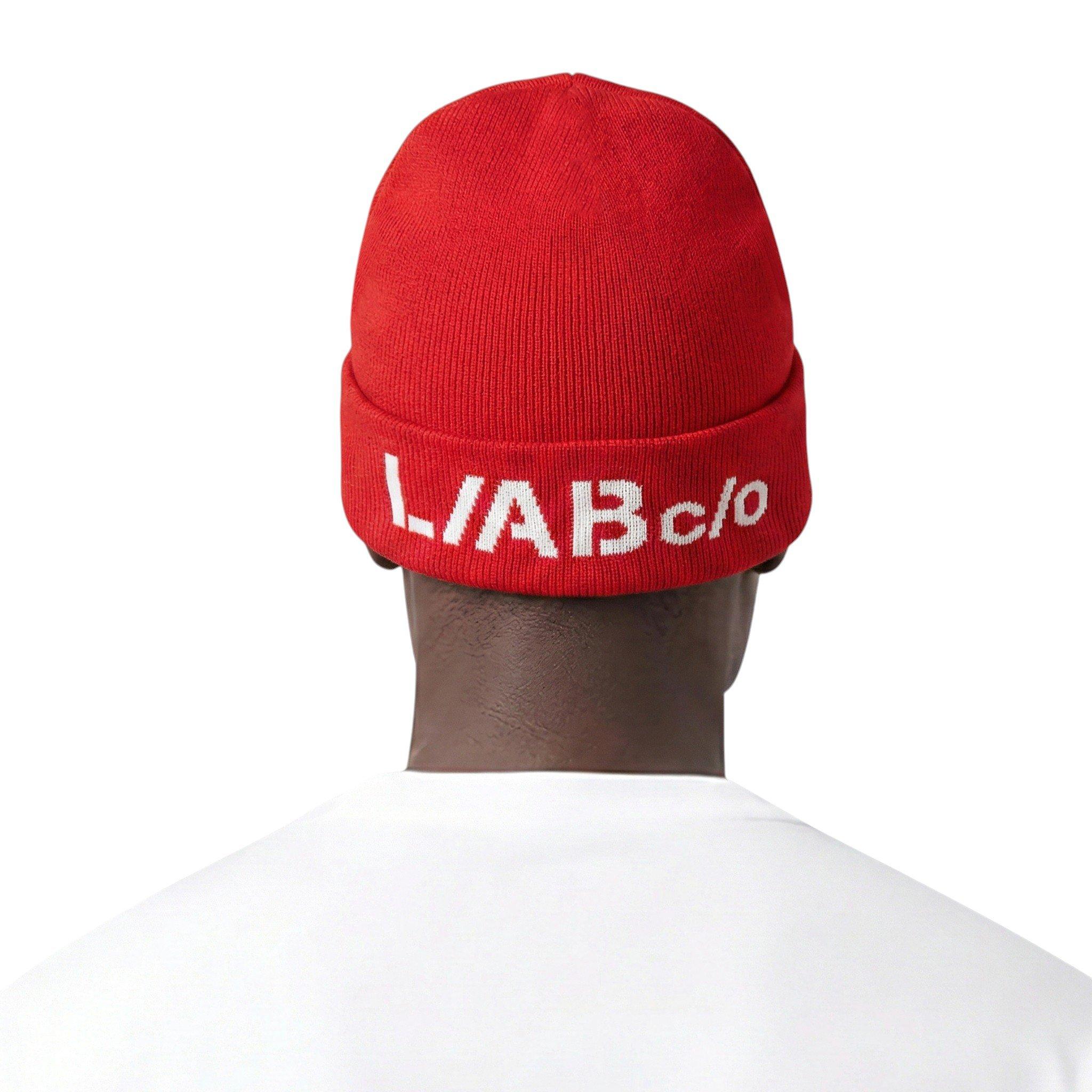 L/AB c/o Off-White Horizontal Contrast Logo Cuff Beanie - Red - RED