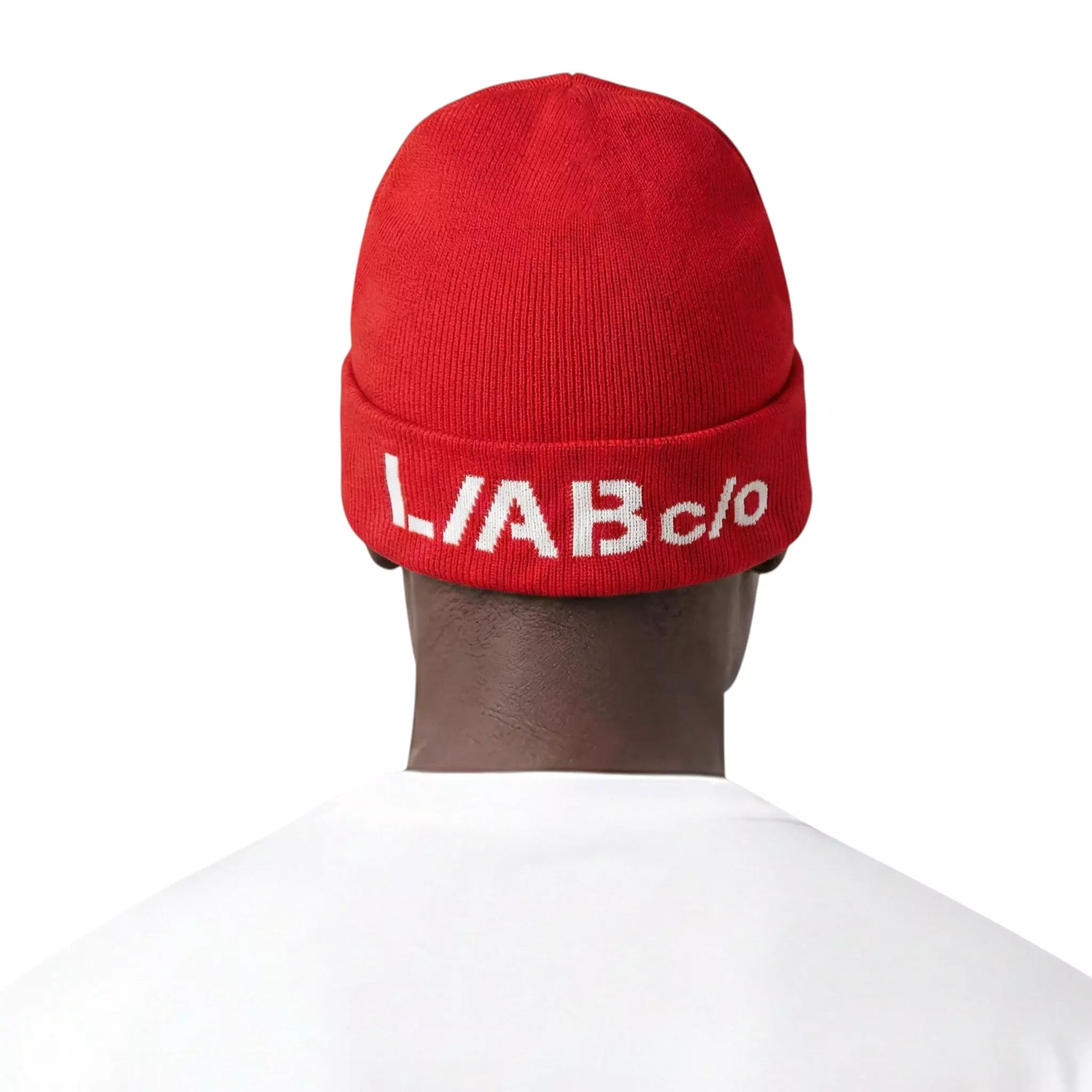 L/AB c/o Off-White Horizontal Contrast Logo Cuff Beanie - Red - RED
