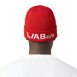 L/AB c/o Off-White Horizontal Contrast Logo Cuff Beanie - Red - RED