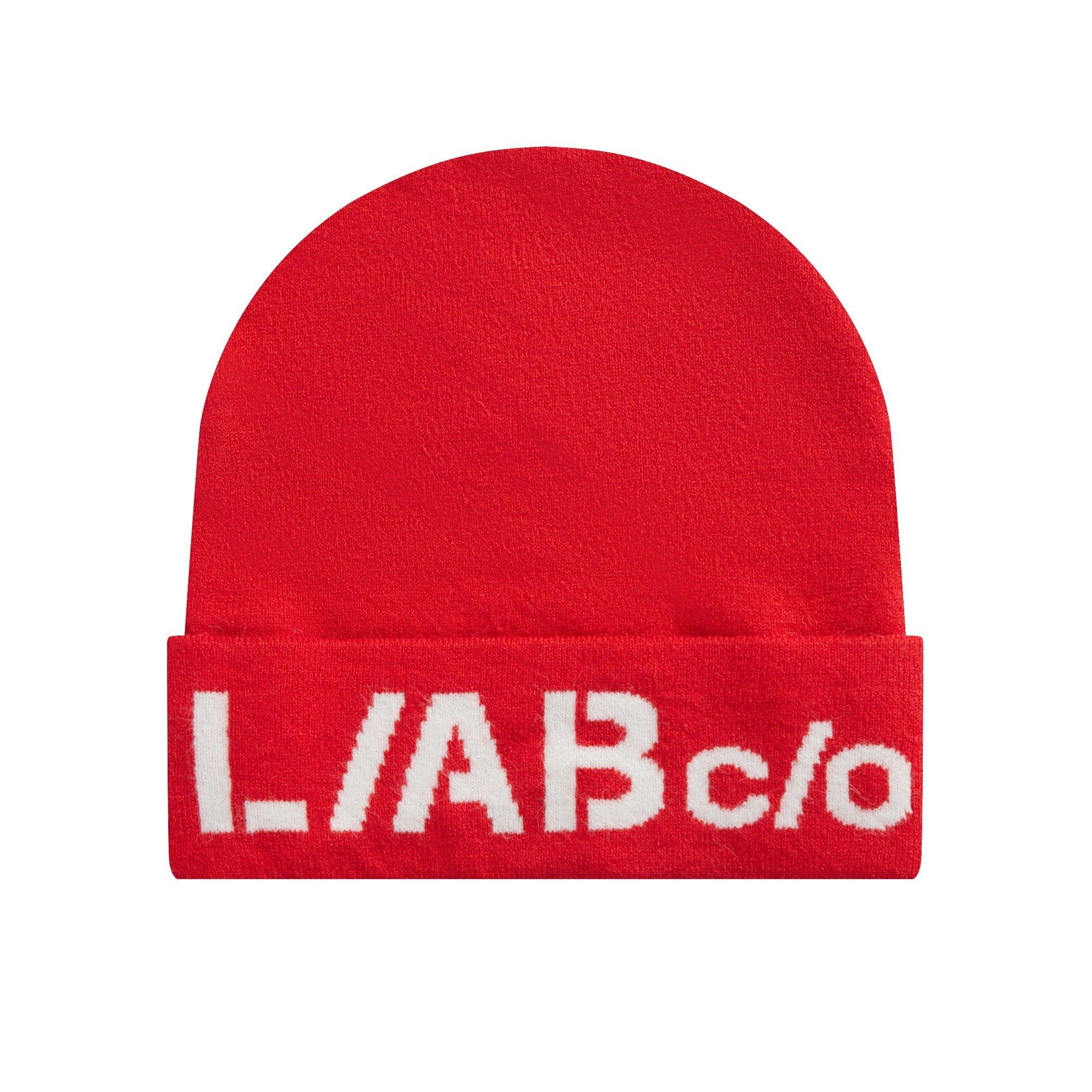 L/AB c/o Off-White Horizontal Contrast Logo Cuff Beanie - Red - RED