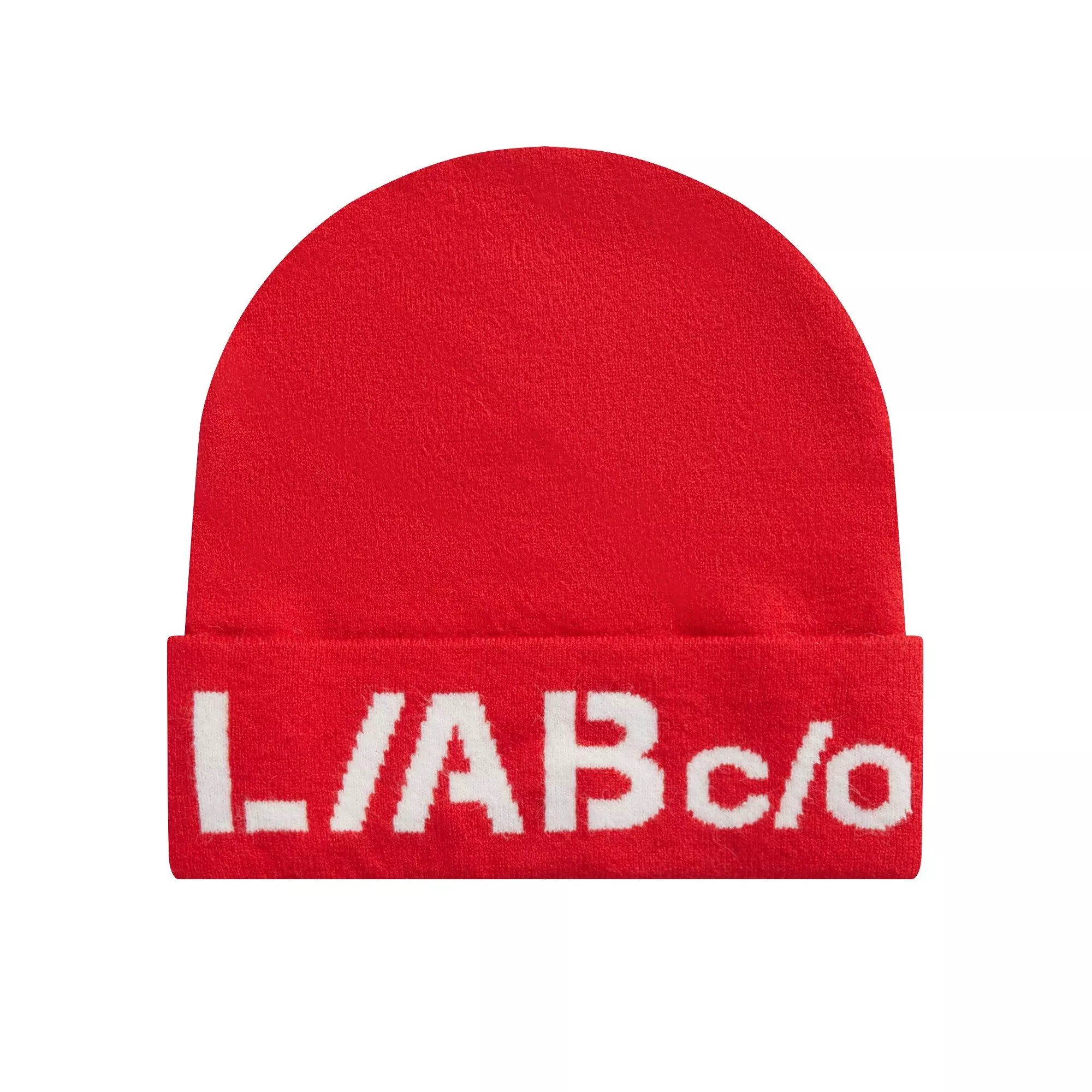 L/AB c/o Off-White Horizontal Contrast Logo Cuff Beanie - Red - RED