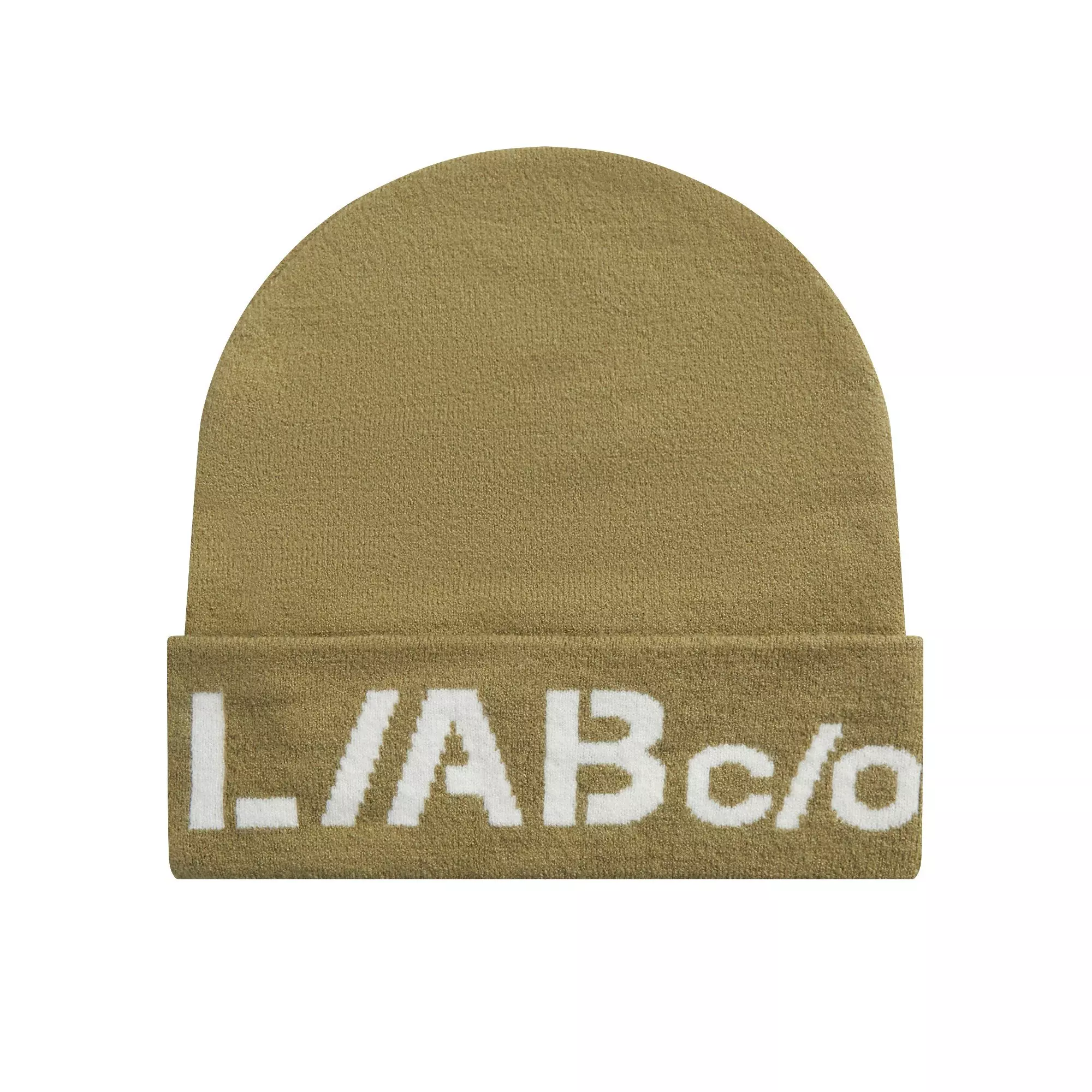L/AB c/o Off-White Horizontal Contrast Logo Cuff Beanie - Olive - OLIVE