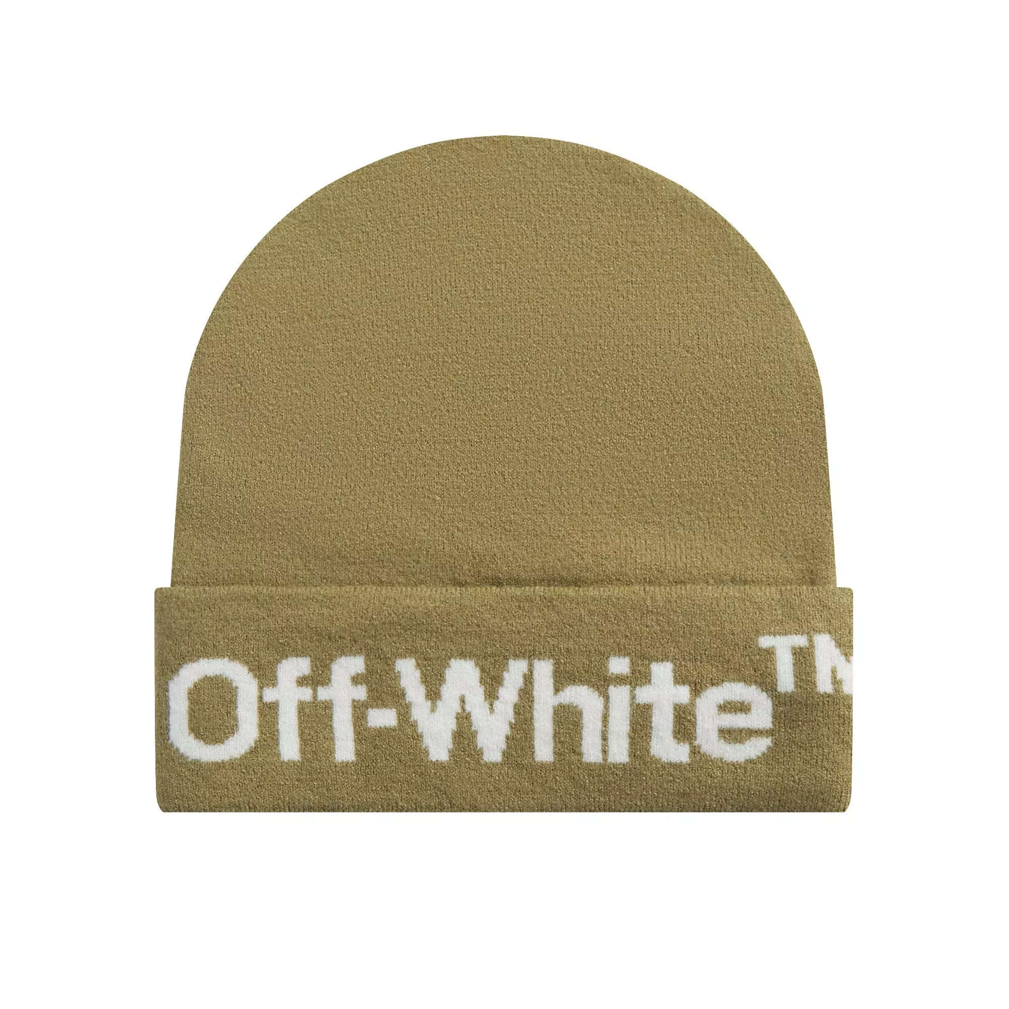 L/AB c/o Off-White Horizontal Contrast Logo Cuff Beanie - Olive - OLIVE