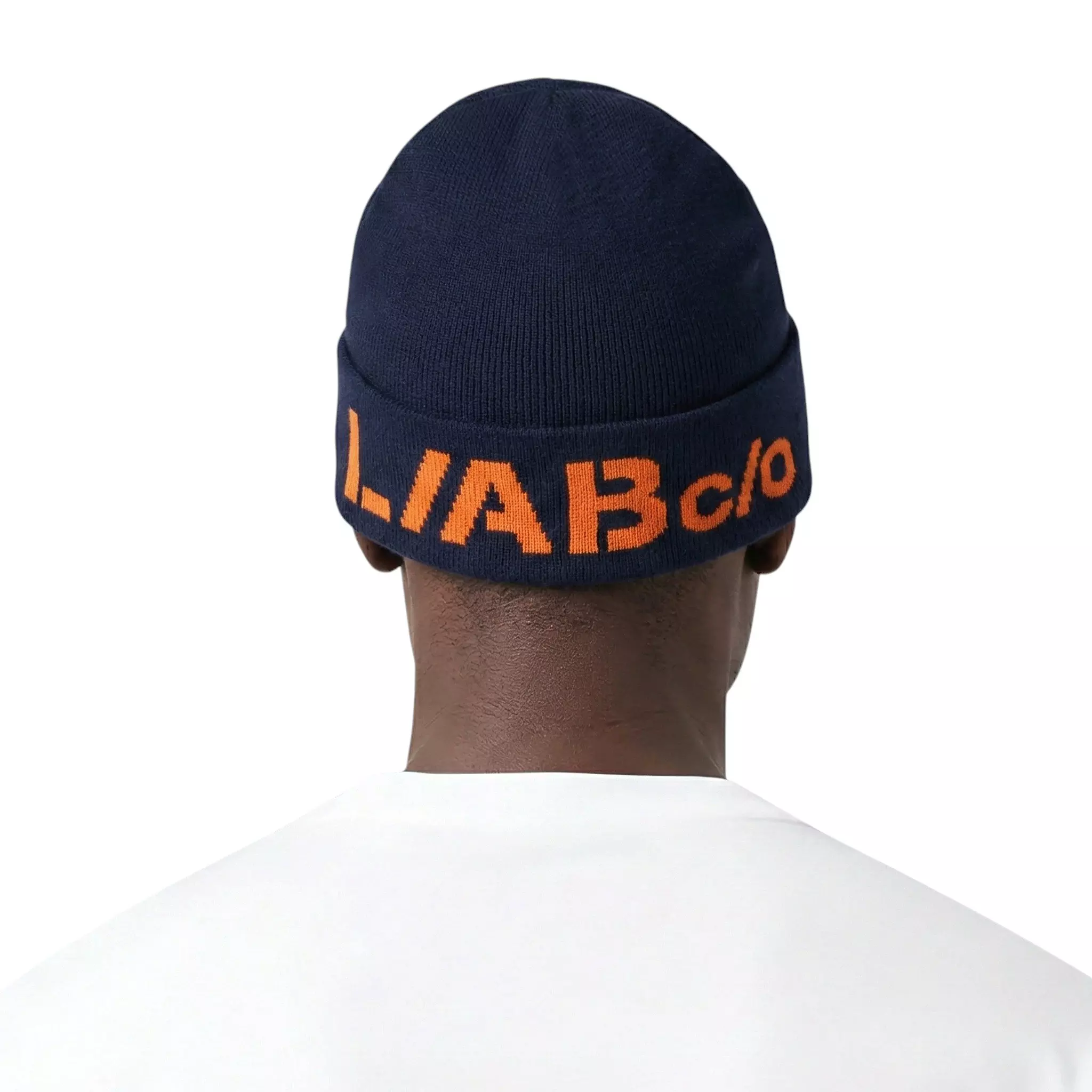 L/AB c/o Off-White Horizontal Contrast Logo Cuff Beanie - Black/Orange - BLACK/ORANGE