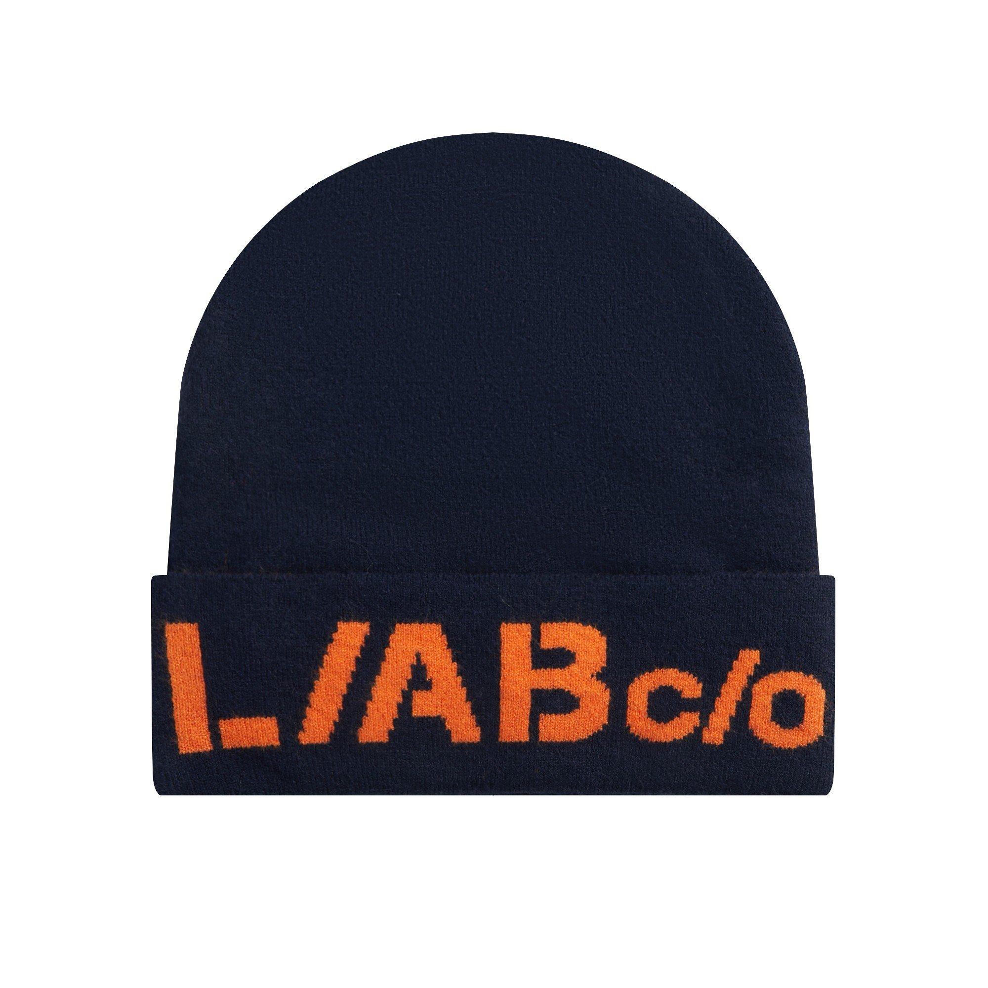 L/AB c/o Off-White Horizontal Contrast Logo Cuff Beanie - Black/Orange - BLACK/ORANGE