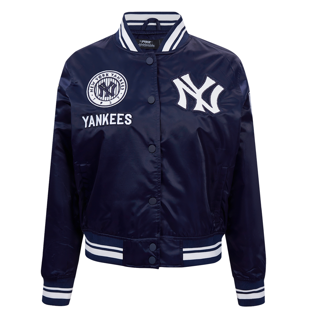 Pro Standard Women's New York Yankees Retro Classic Rib Satin Jacket - Navy - NAVY Thumbnail View 1