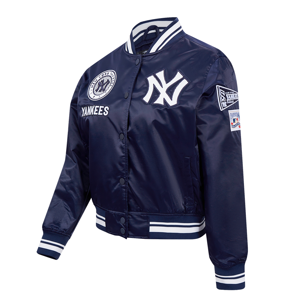Pro Standard Women's New York Yankees Retro Classic Rib Satin Jacket - Navy - NAVY Thumbnail View 3