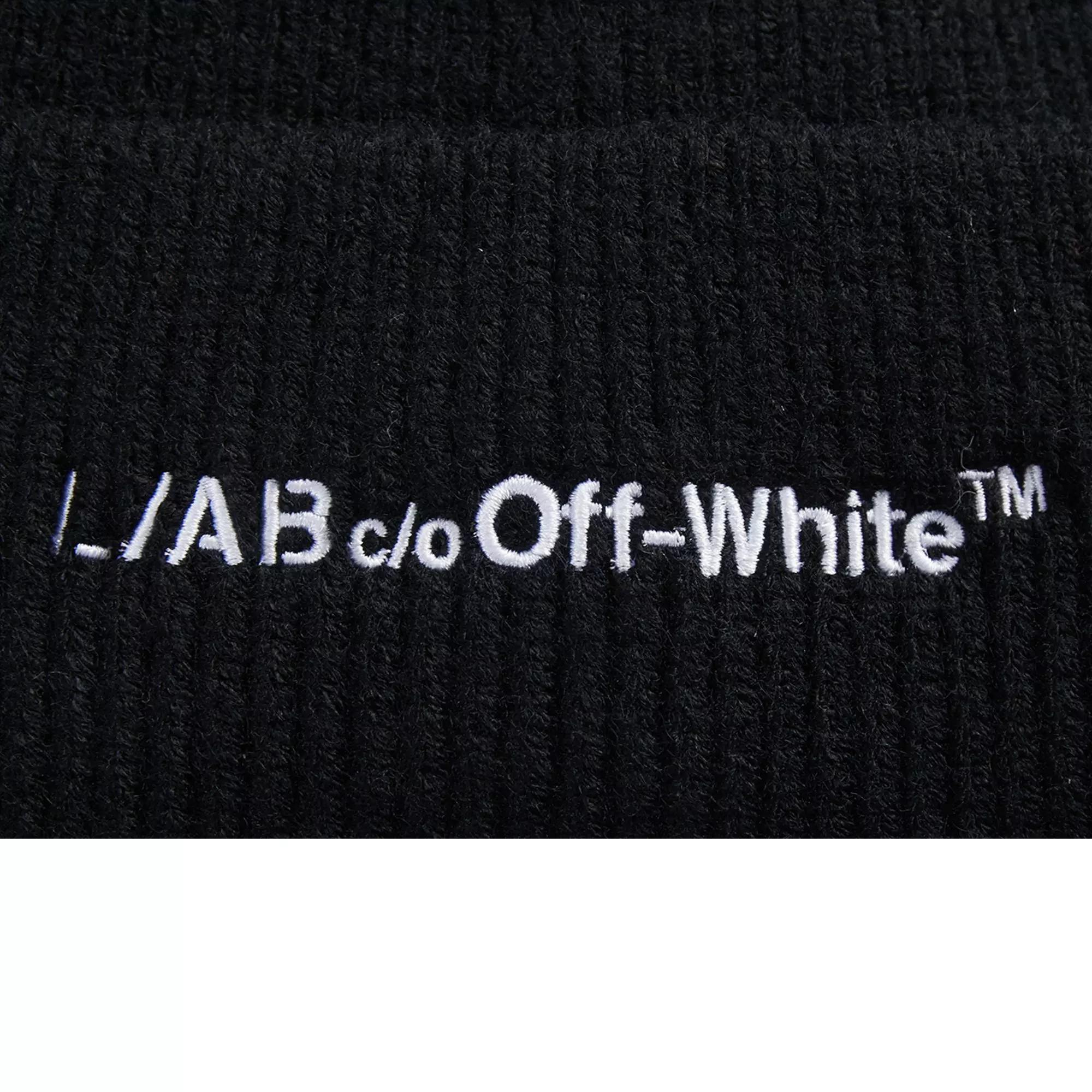 L/AB c/o Off-White Horizontal Embroidered Cuff Beanie - Black - BLACK
