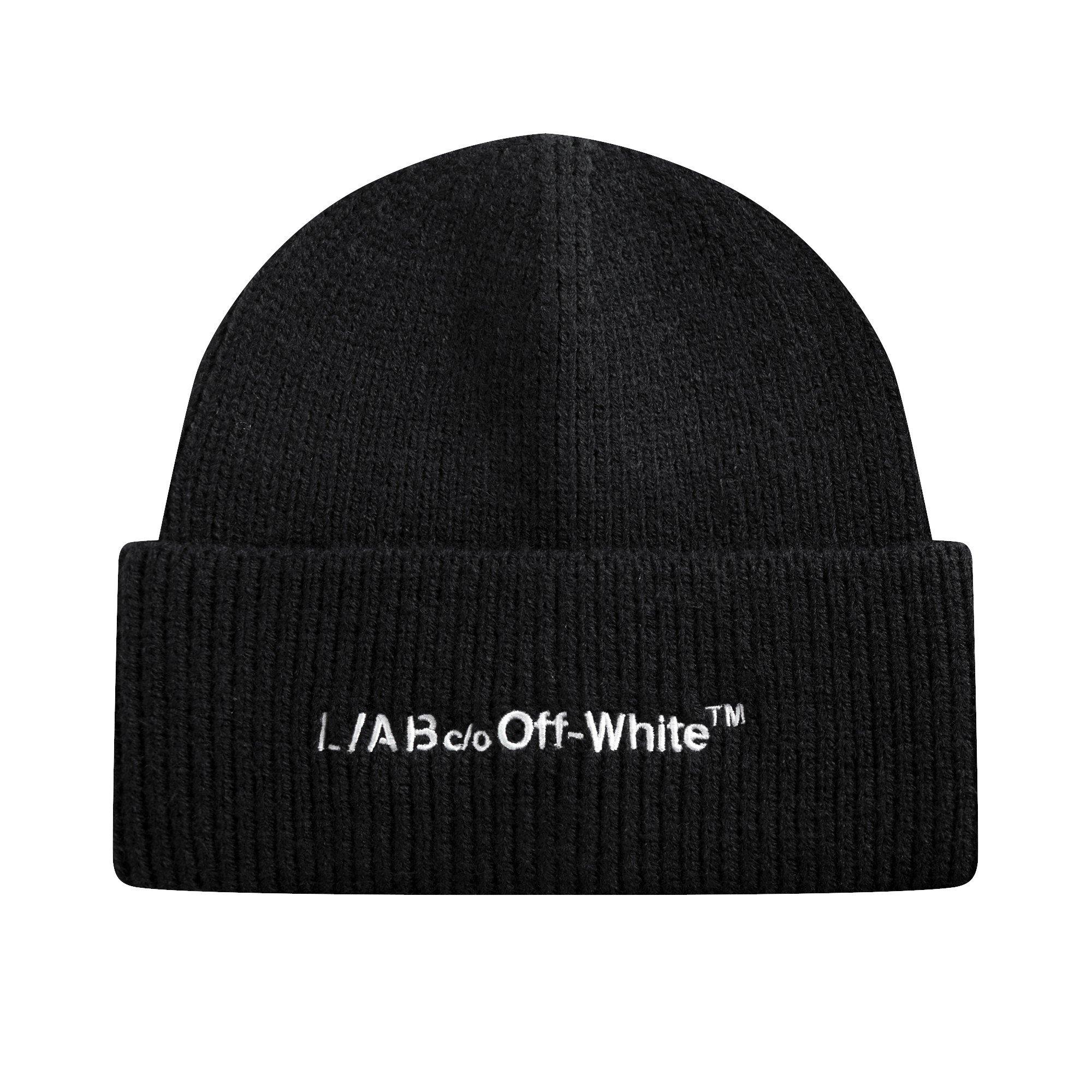 L/AB c/o Off-White Horizontal Embroidered Cuff Beanie - Black - BLACK