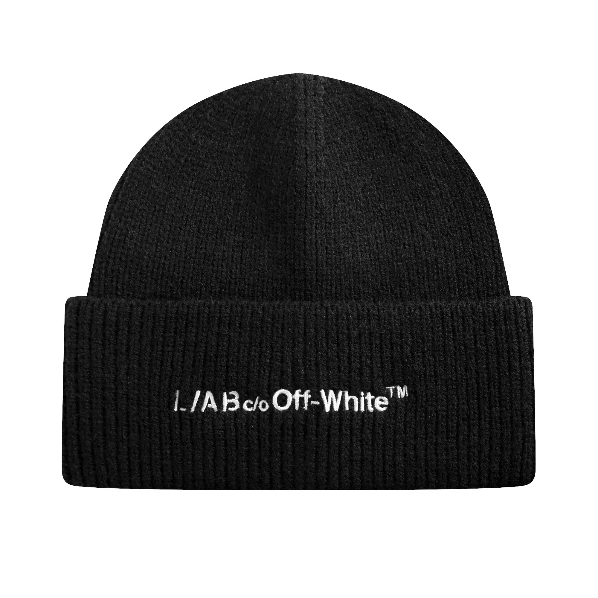 L/AB c/o Off-White Horizontal Embroidered Cuff Beanie - Black - BLACK