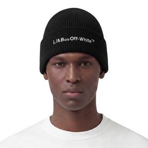 L/AB c/o Off-White Horizontal Embroidered Cuff Beanie - Black - BLACK