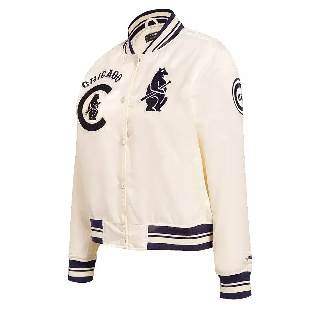 Pro Standard Women's Chicago Cubs Retro Classic Rib Satin Jacket - Eggshell - EGGSHELL