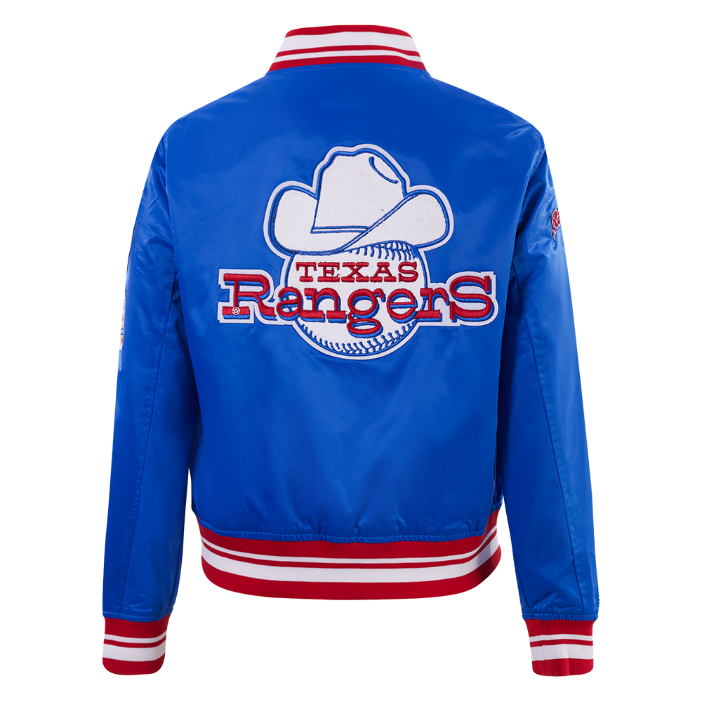 Pro Standard Women's Texas Rangers Retro Classic Rib Satin Jacket - Royal/Red - ROYAL/RED Thumbnail View 2