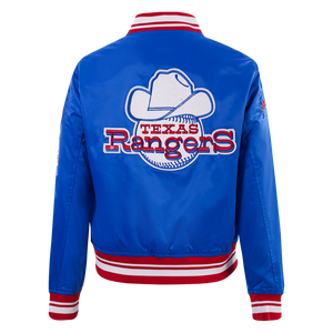 Pro Standard Women's Texas Rangers Retro Classic Rib Satin Jacket - Royal/Red