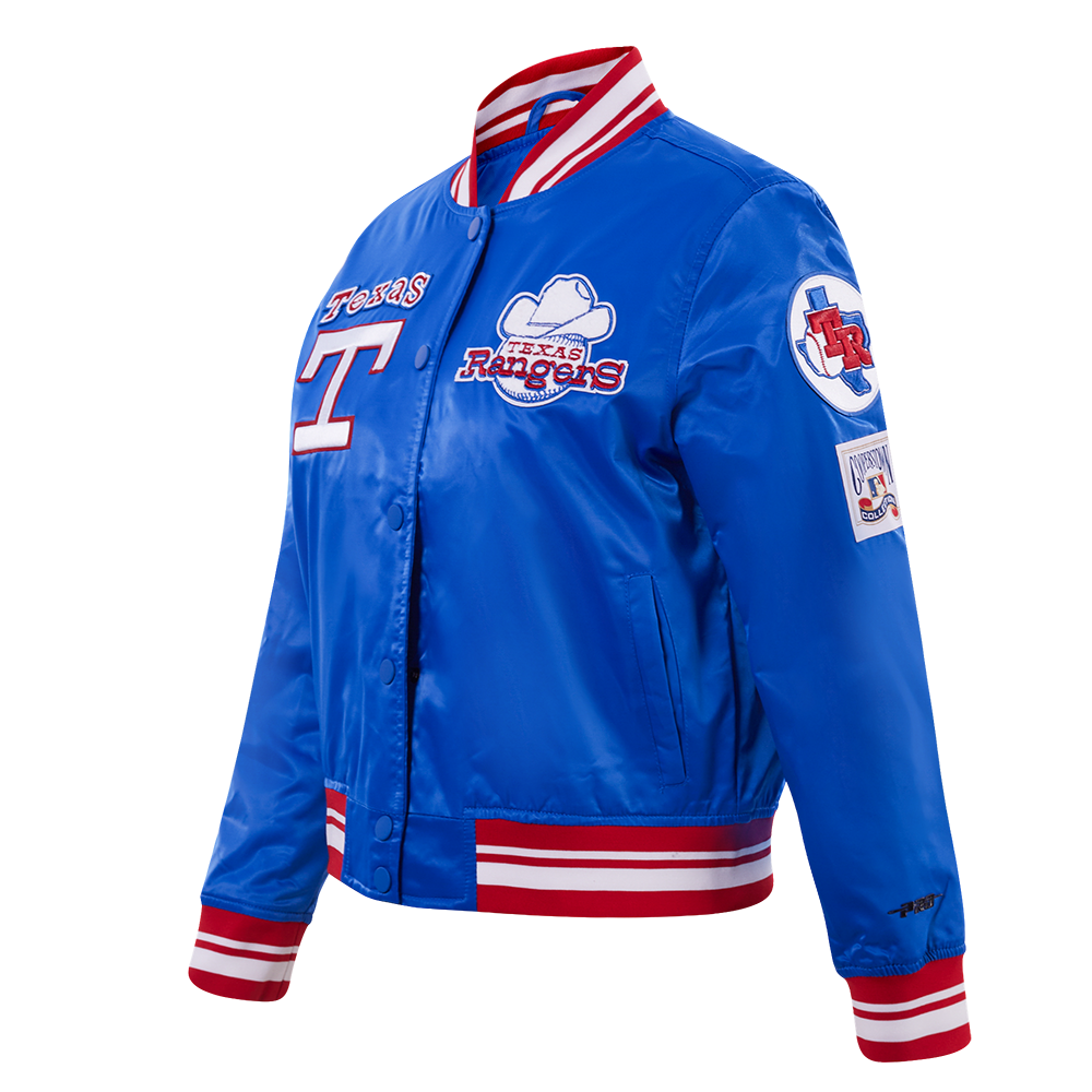 Pro Standard Women's Texas Rangers Retro Classic Rib Satin Jacket - Royal/Red - ROYAL/RED Thumbnail View 3