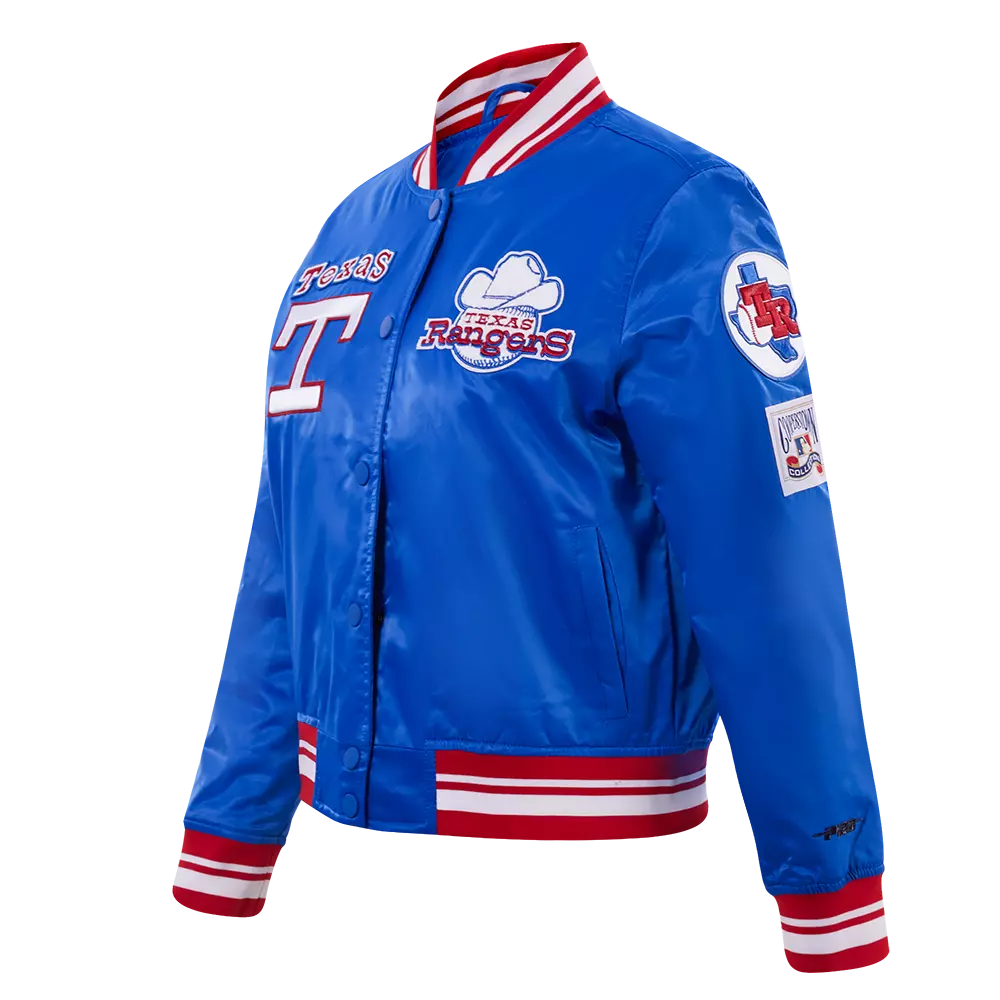 Pro Standard Women's Texas Rangers Retro Classic Rib Satin Jacket - Royal/Red - ROYAL/RED