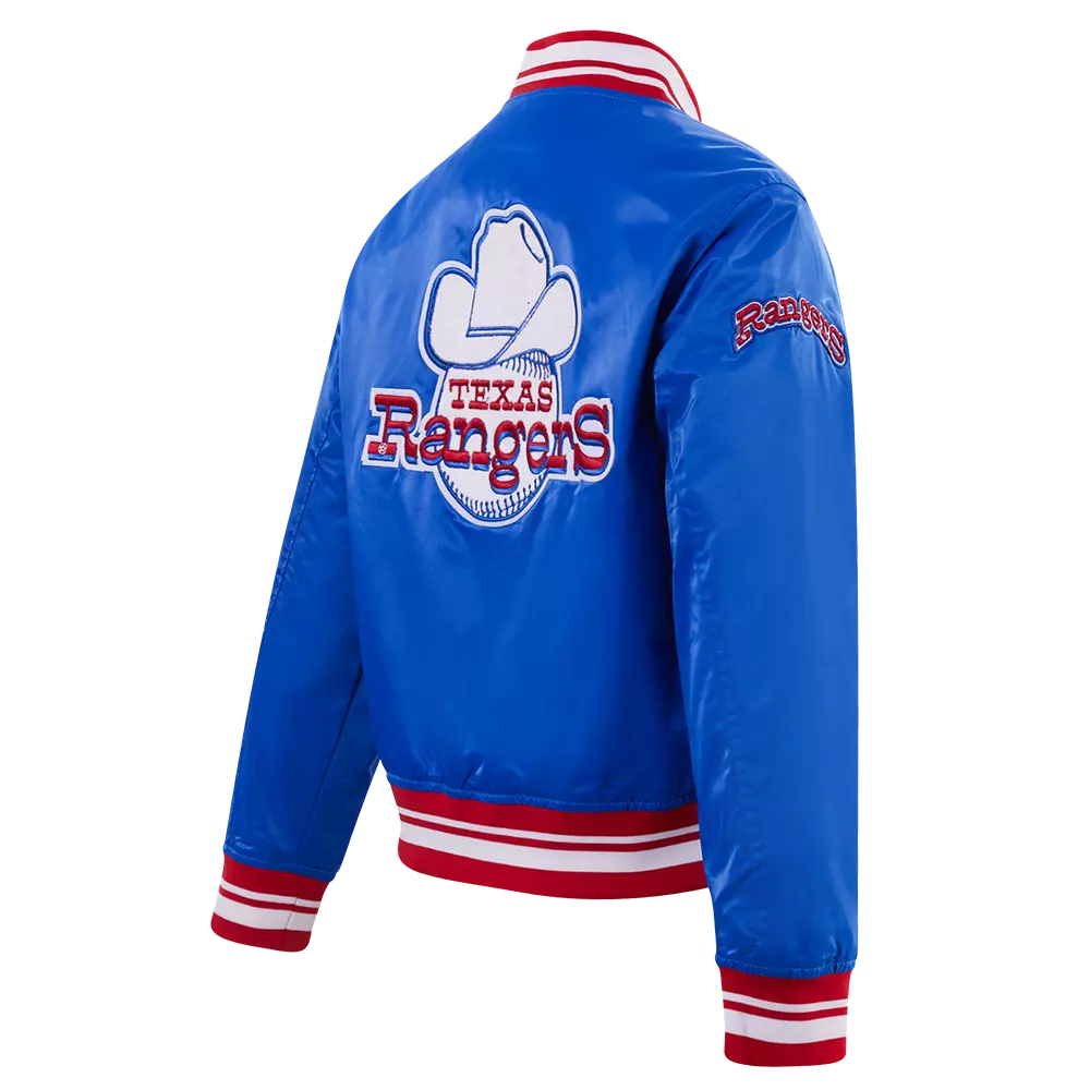 Pro Standard Women's Texas Rangers Retro Classic Rib Satin Jacket - Royal/Red - ROYAL/RED