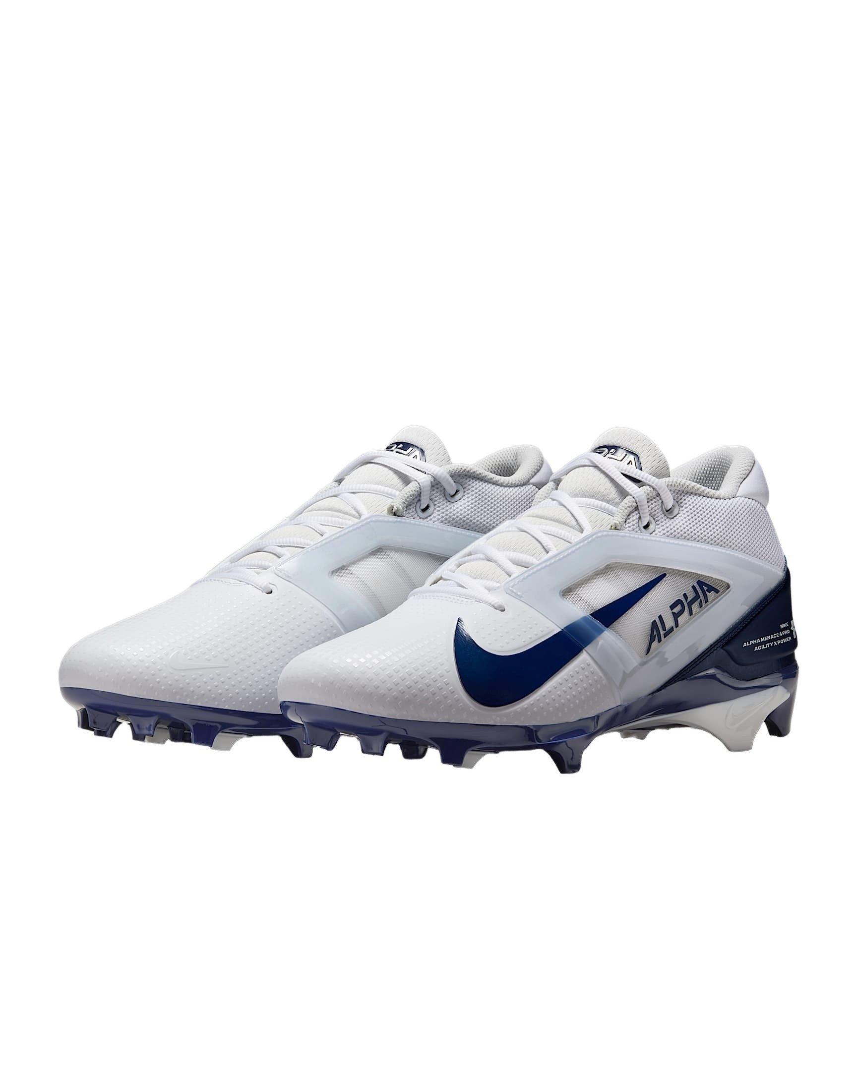 Nike Alpha Menace 4 Pro "White/Midnight Navy/Photon Dust/Midnight Navy" Men's Football Cleat - WHITE/NAVY/DUST/NAVY Thumbnail View 4