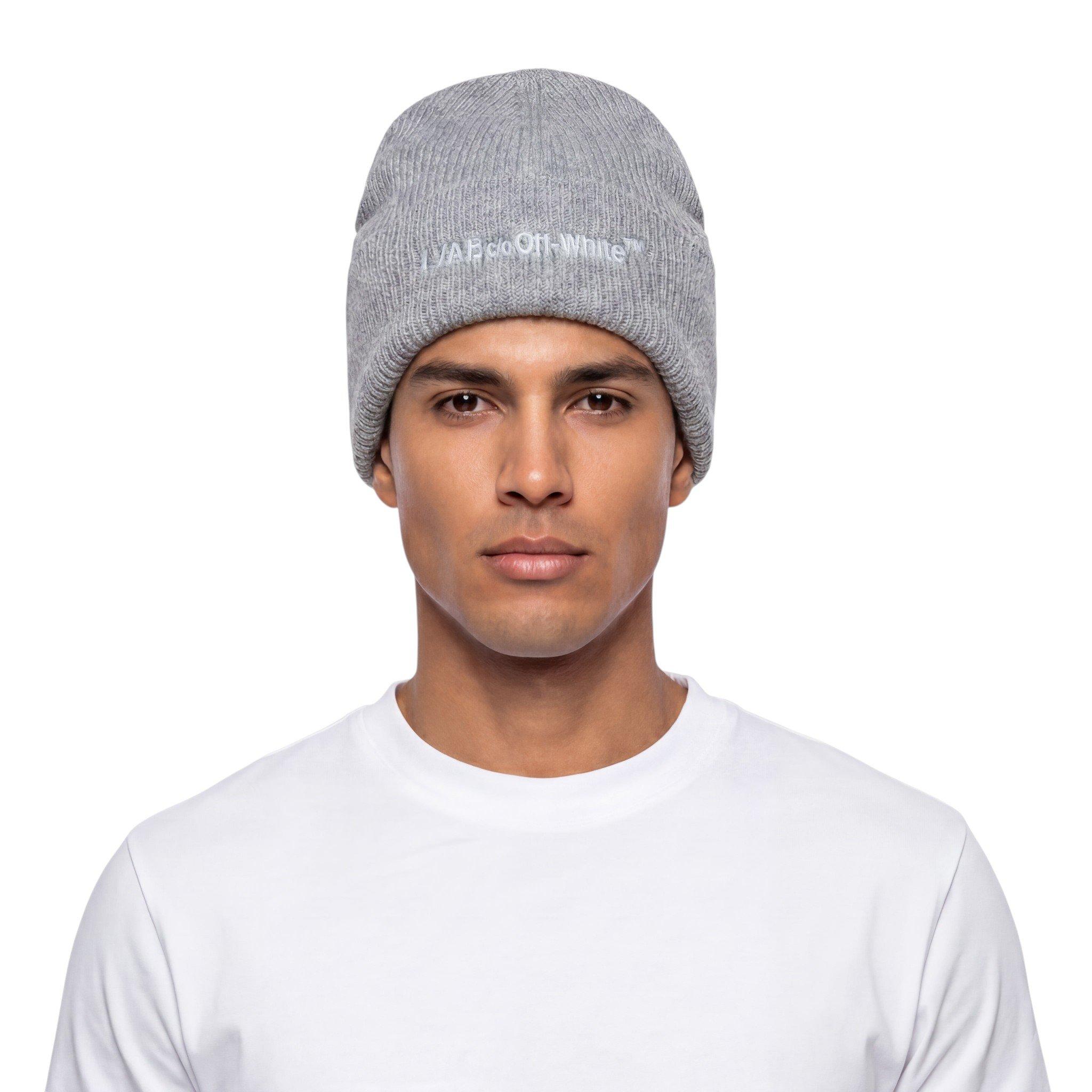 L/AB c/o Off-White Horizontal Embroidered Cuff Beanie - Grey - GREY