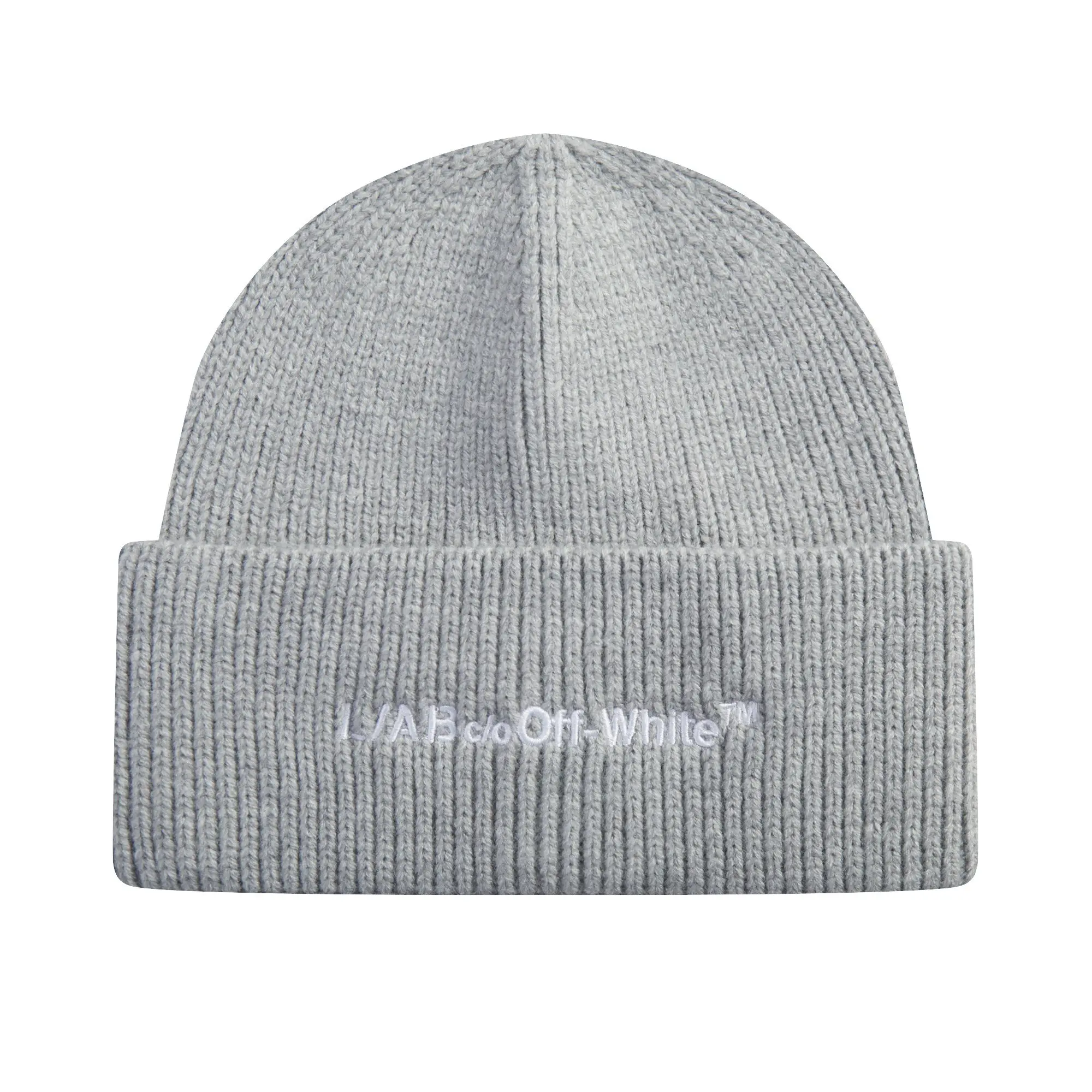 L/AB c/o Off-White Horizontal Embroidered Cuff Beanie - Grey - GREY