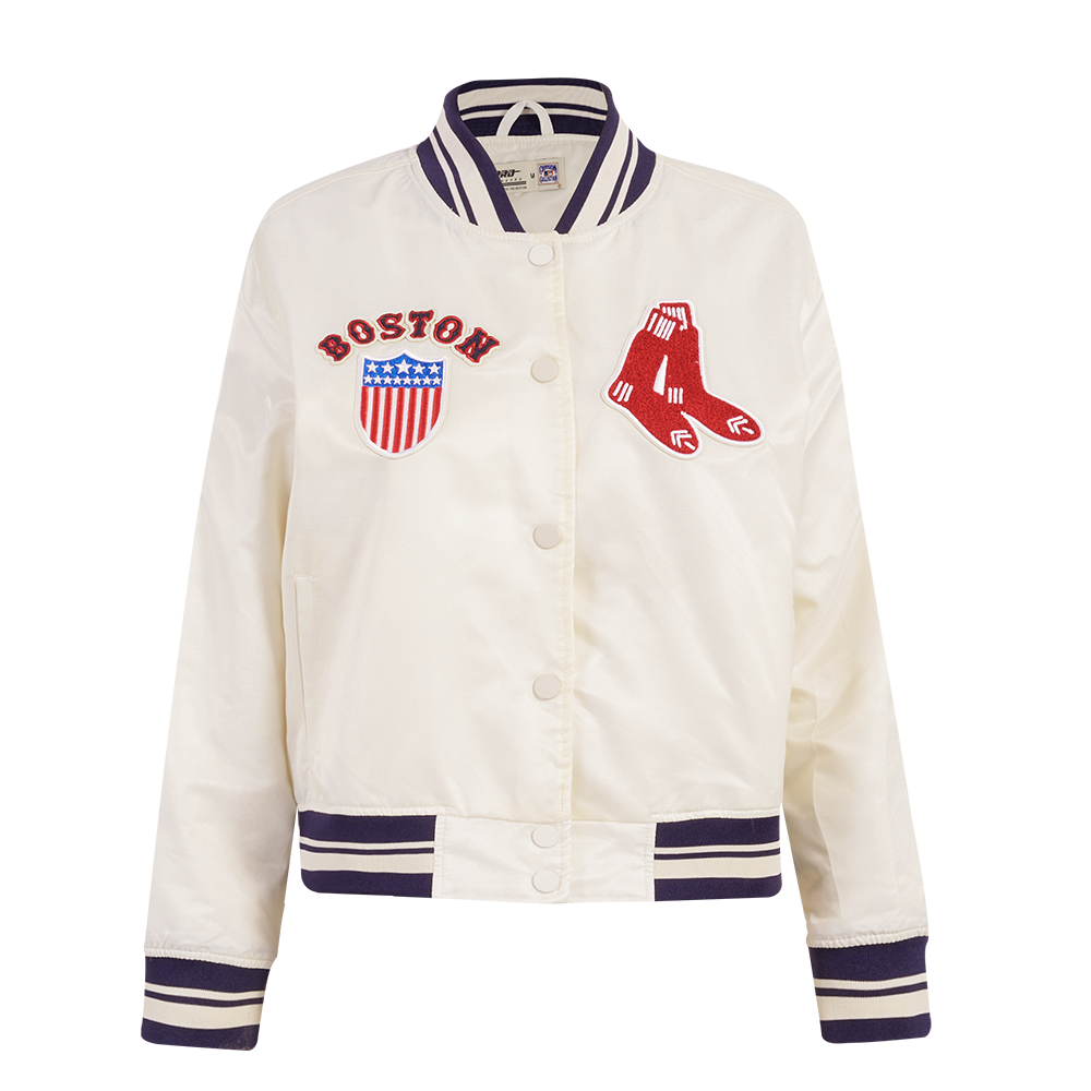 Pro Standard Women's Boston Red Sox Retro Classic Rib Satin Jacket - Eggshell - EGGSHELL Thumbnail View 1