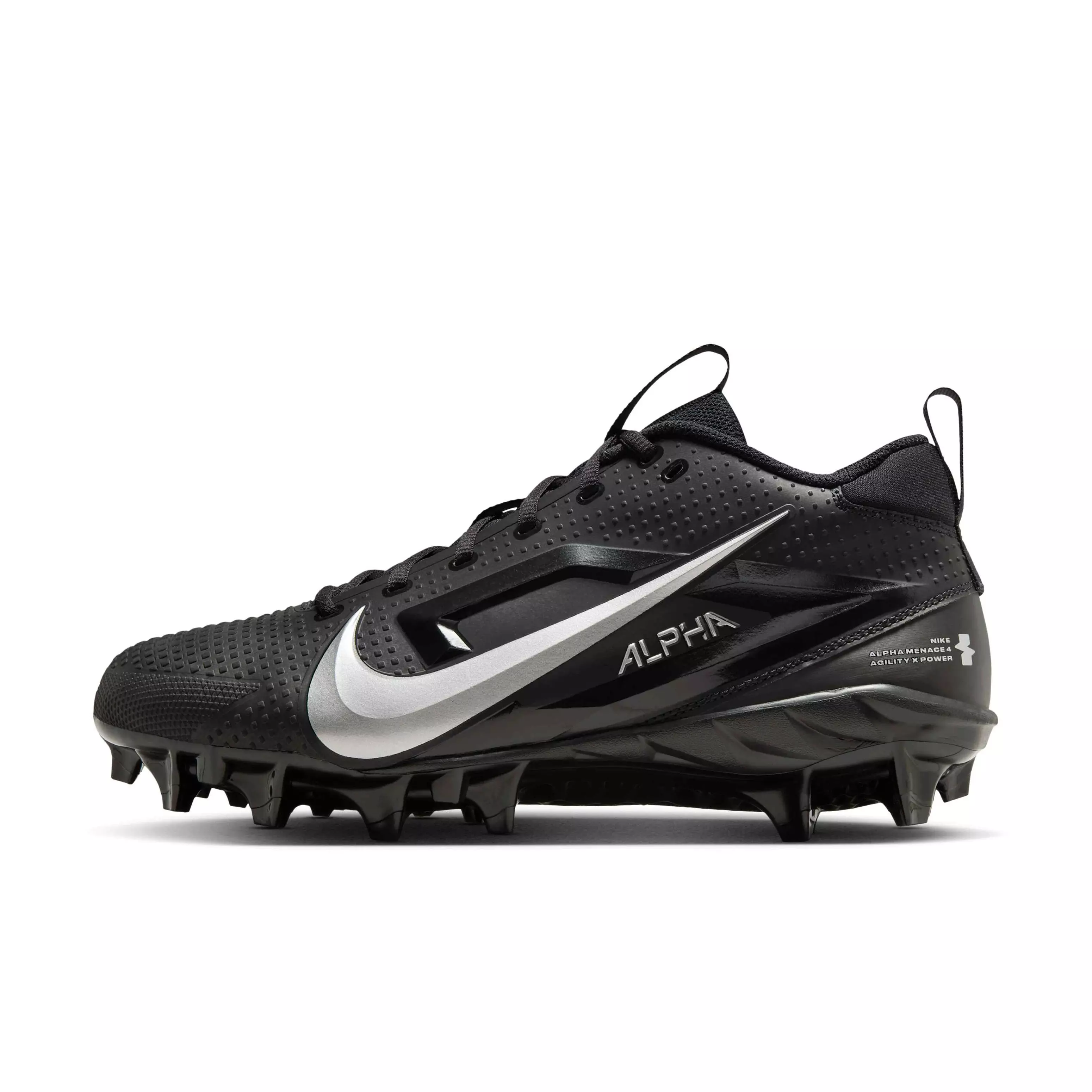 Nike Alpha Menace 4 Varsity "Black/Metallic Silver" Men's Football Cleat - BLACK/SILVER