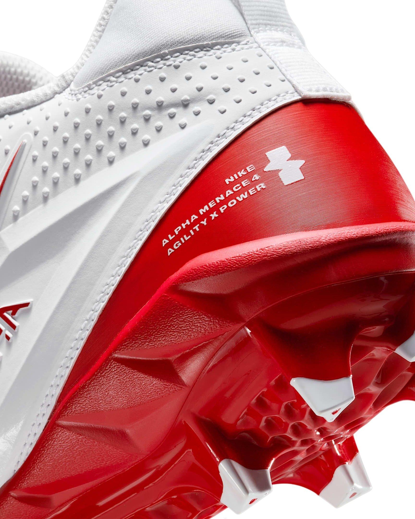 Nike Alpha Menace 4 Varsity "White/University Red/Photon Dust/University Red" Men's Football Cleat - WHITE/RED/DUST/RED Thumbnail View 7