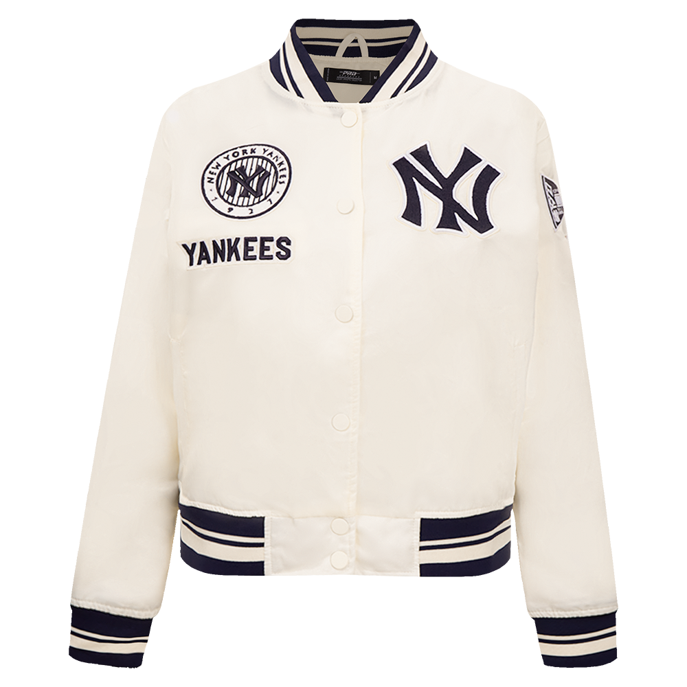 Pro Standard Women's New York Yankees Retro Classic Rib Satin Jacket - Eggshell - EGGSHELL Thumbnail View 1