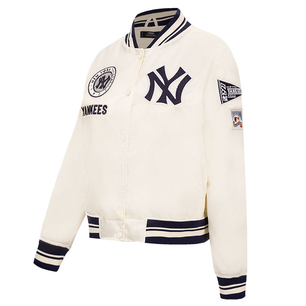 Pro Standard Women's New York Yankees Retro Classic Rib Satin Jacket - Eggshell - EGGSHELL Thumbnail View 3