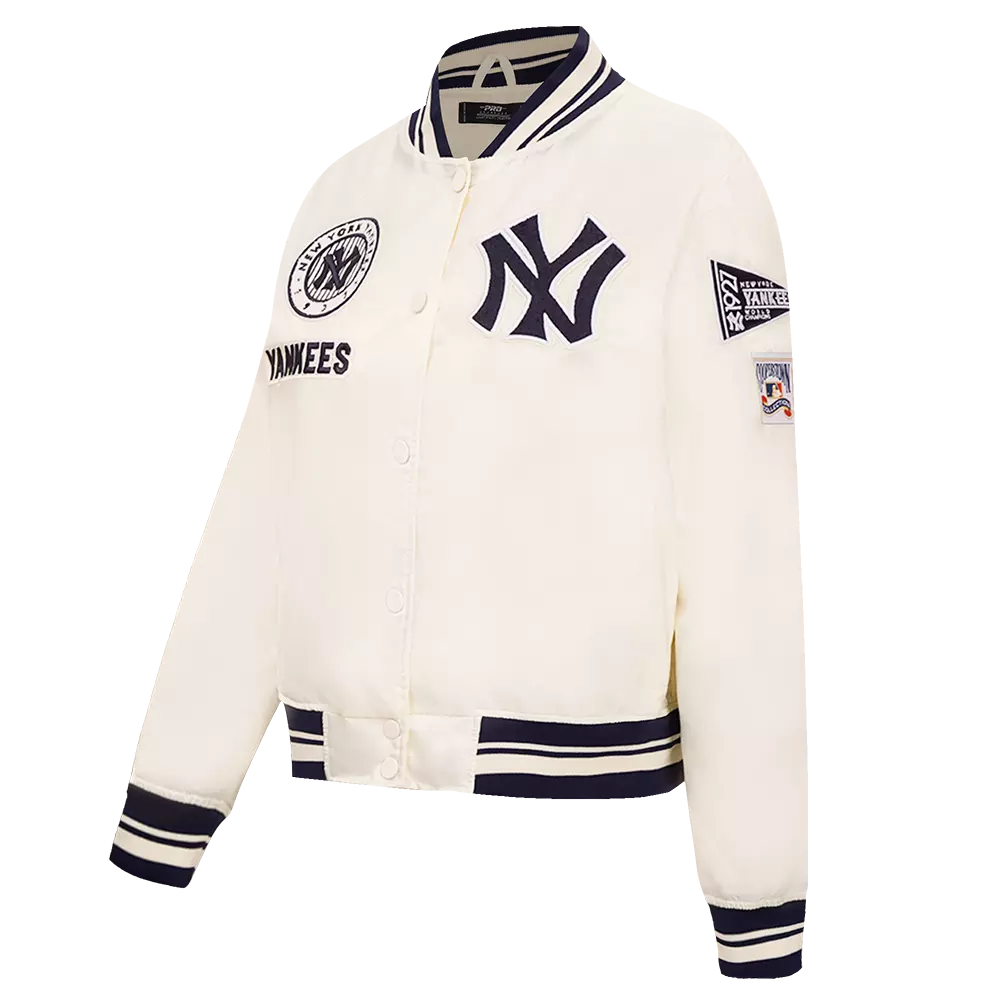 Pro Standard Women's New York Yankees Retro Classic Rib Satin Jacket - Eggshell - EGGSHELL
