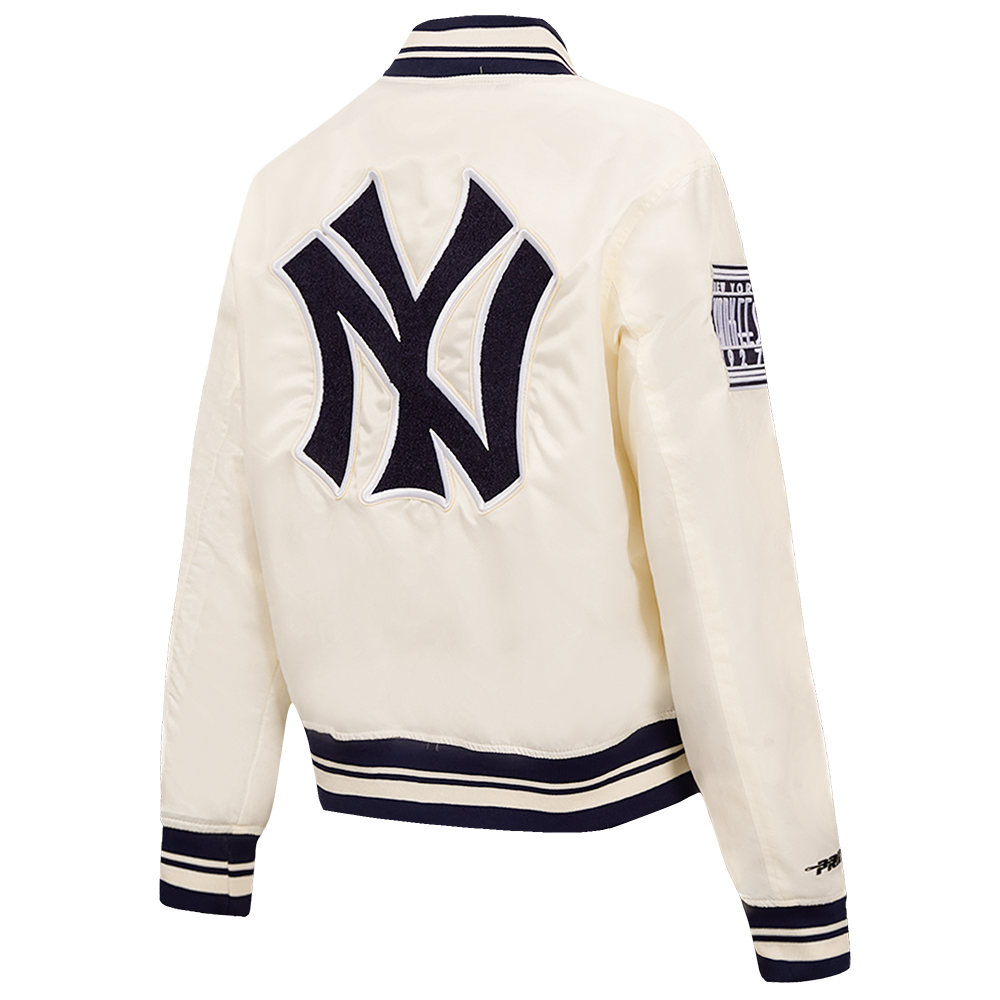 Pro Standard Women's New York Yankees Retro Classic Rib Satin Jacket - Eggshell - EGGSHELL Thumbnail View 4