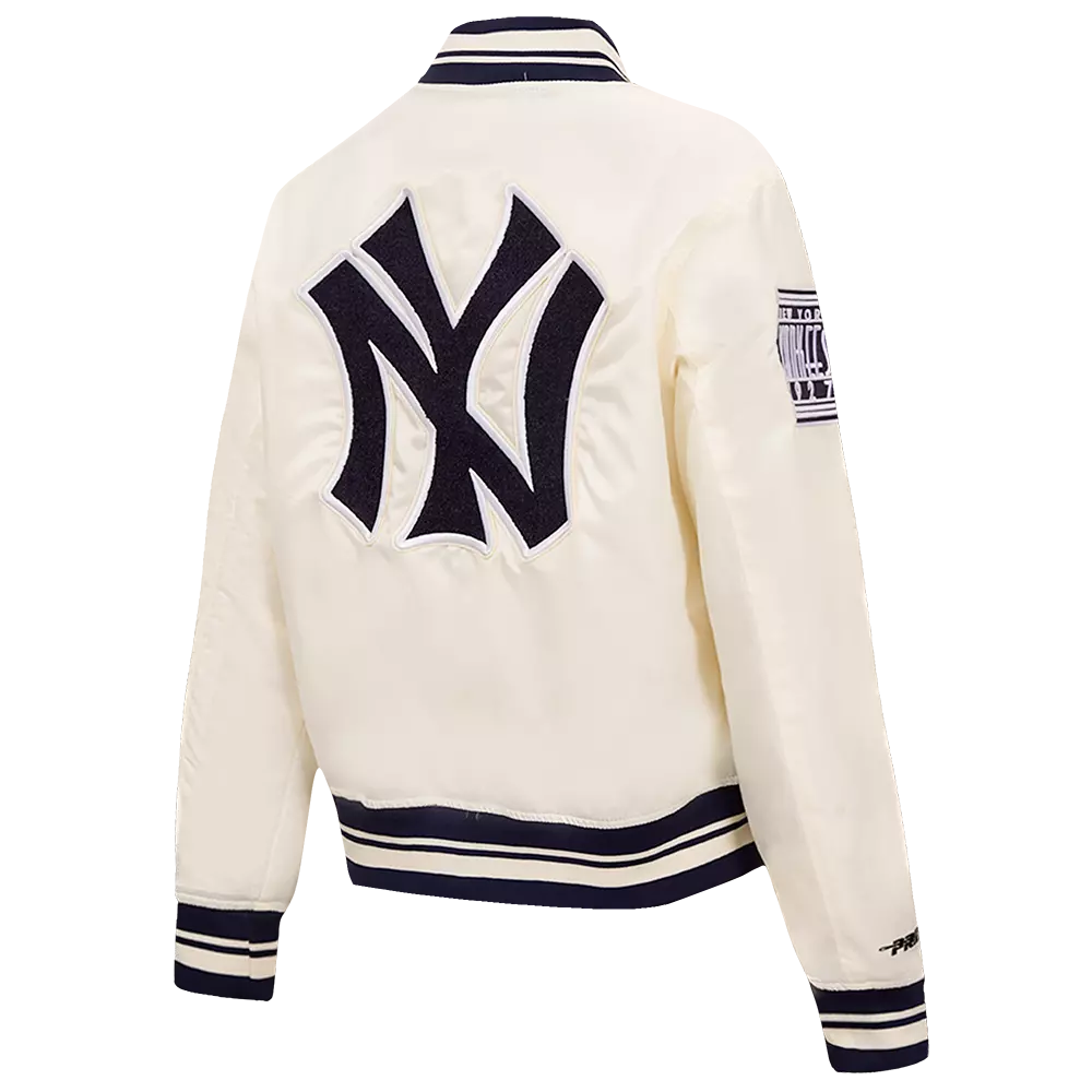 Pro Standard Women's New York Yankees Retro Classic Rib Satin Jacket - Eggshell - EGGSHELL