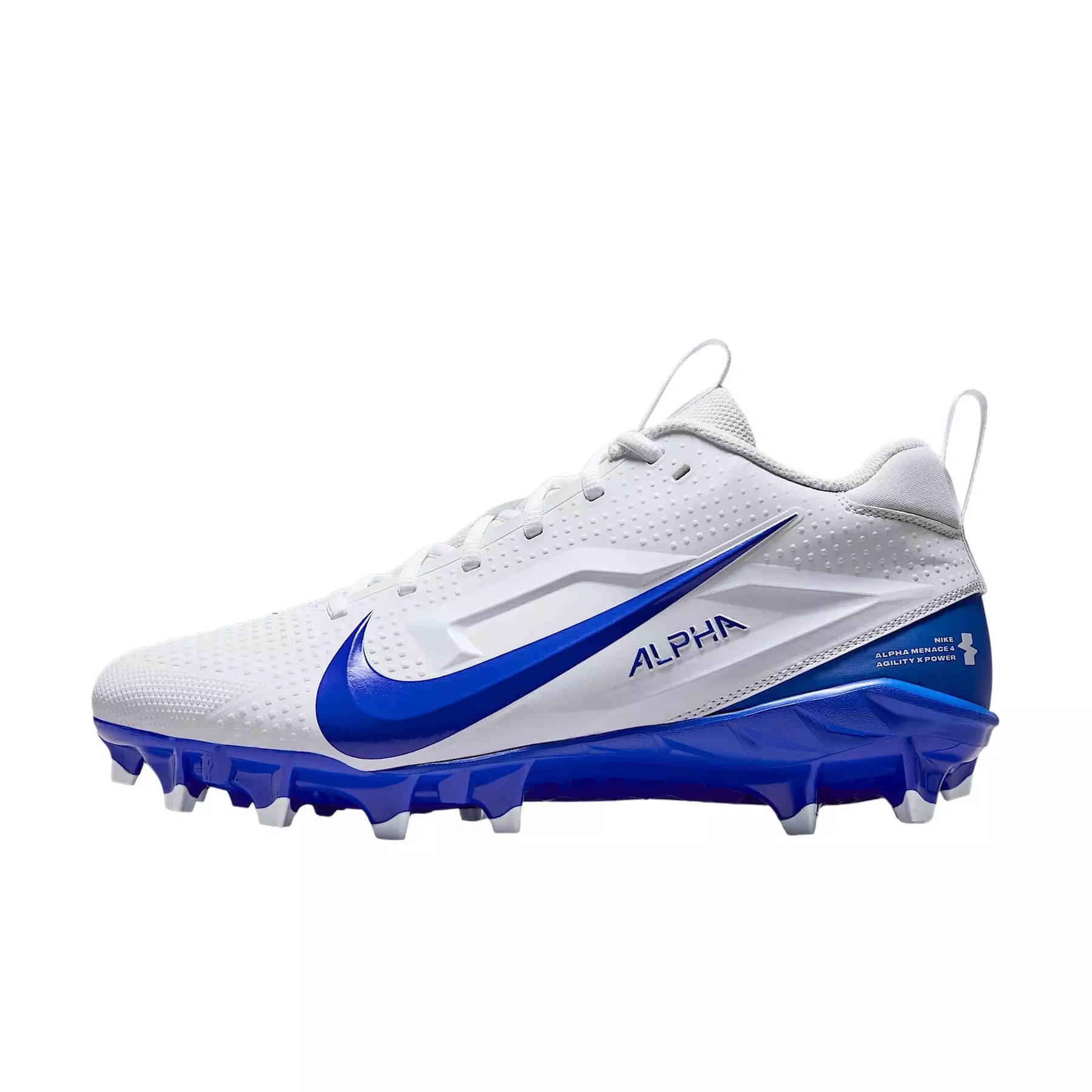 Nike Alpha Menace 4 Varsity "White/Hyper Royal/Photon Dust/Hyper Royal" Men's Football Cleat - WHITE/ROYAL/DUST/ROYAL