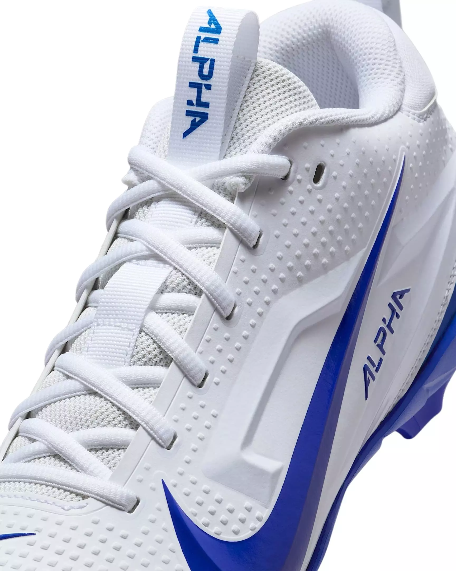 Nike Alpha Menace 4 Varsity "White/Hyper Royal/Photon Dust/Hyper Royal" Men's Football Cleat - WHITE/ROYAL/DUST/ROYAL
