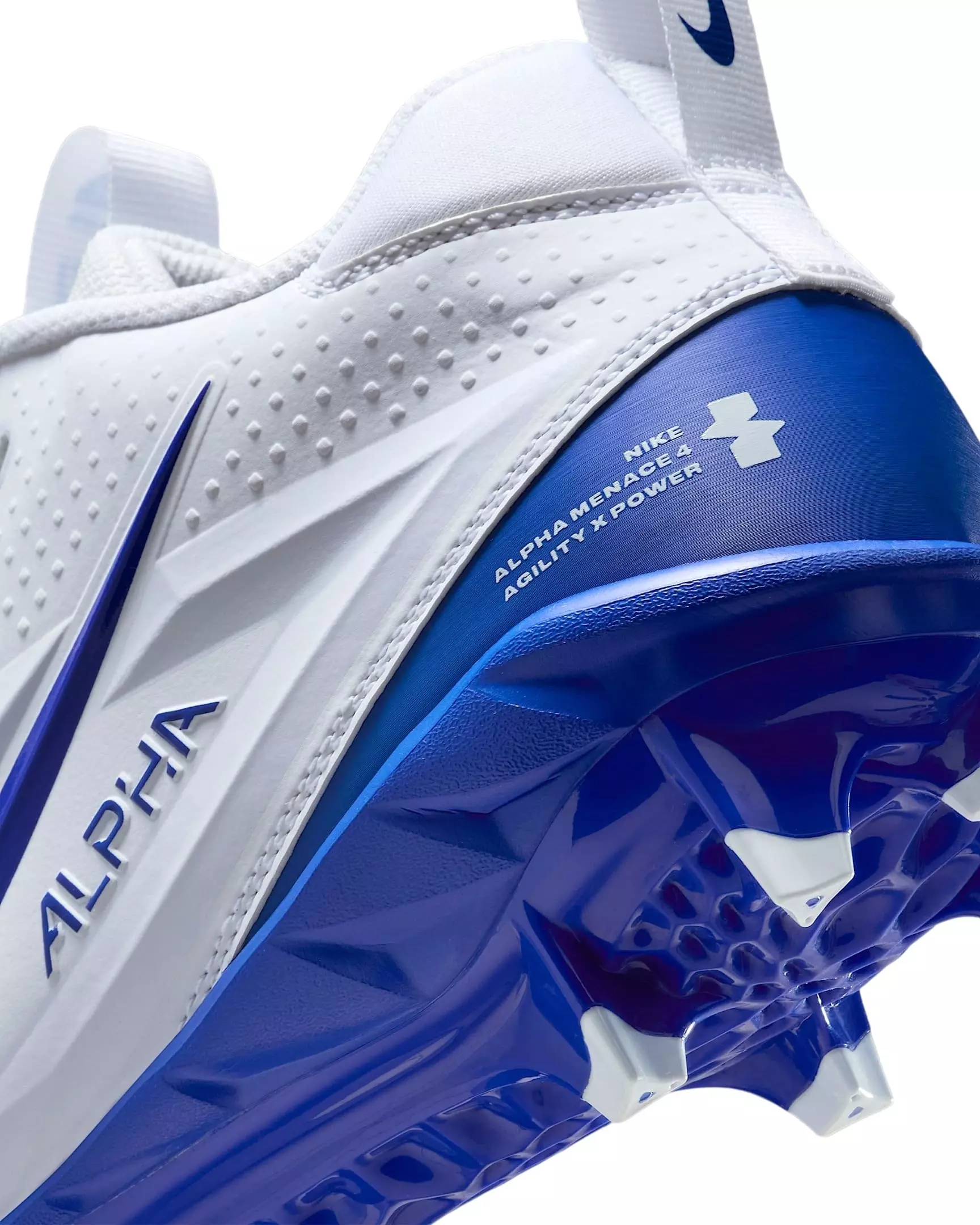 Nike Alpha Menace 4 Varsity "White/Hyper Royal/Photon Dust/Hyper Royal" Men's Football Cleat - WHITE/ROYAL/DUST/ROYAL