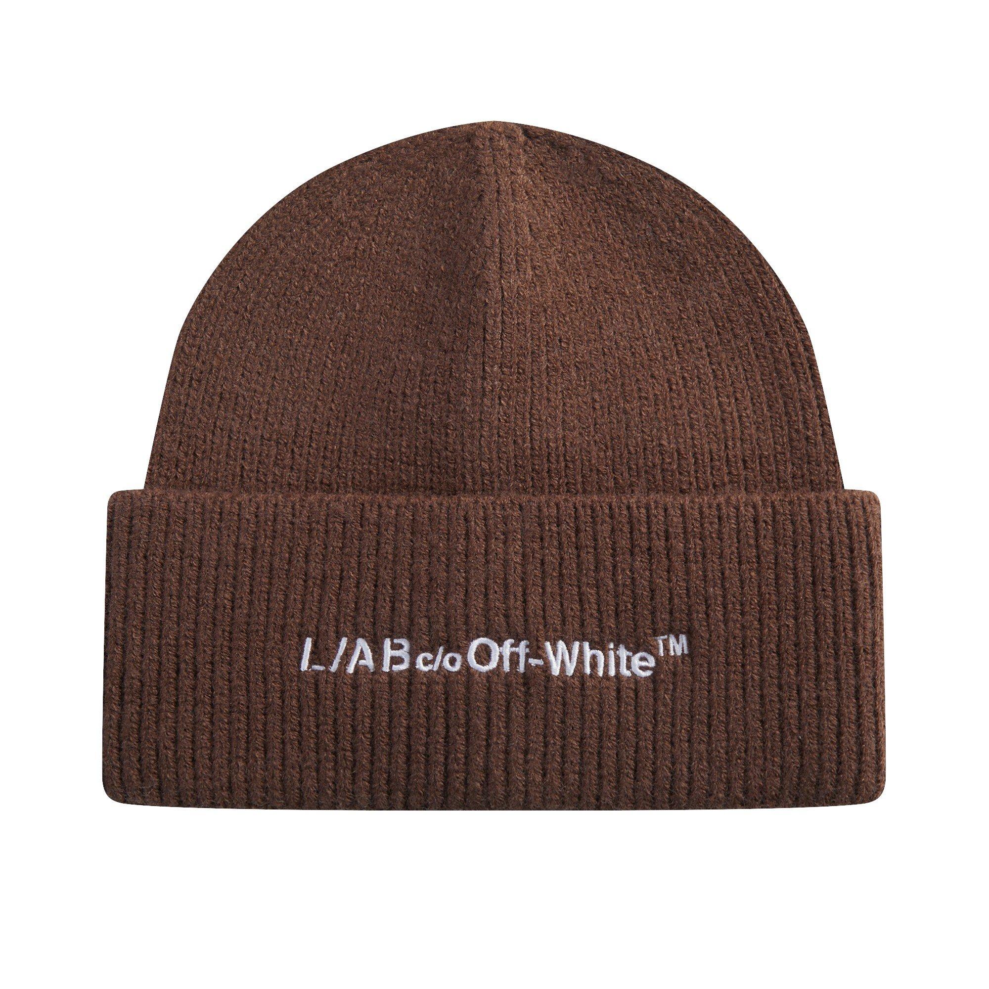 L/AB c/o Off-White Horizontal Embroidered Cuff Beanie - Brown - BROWN