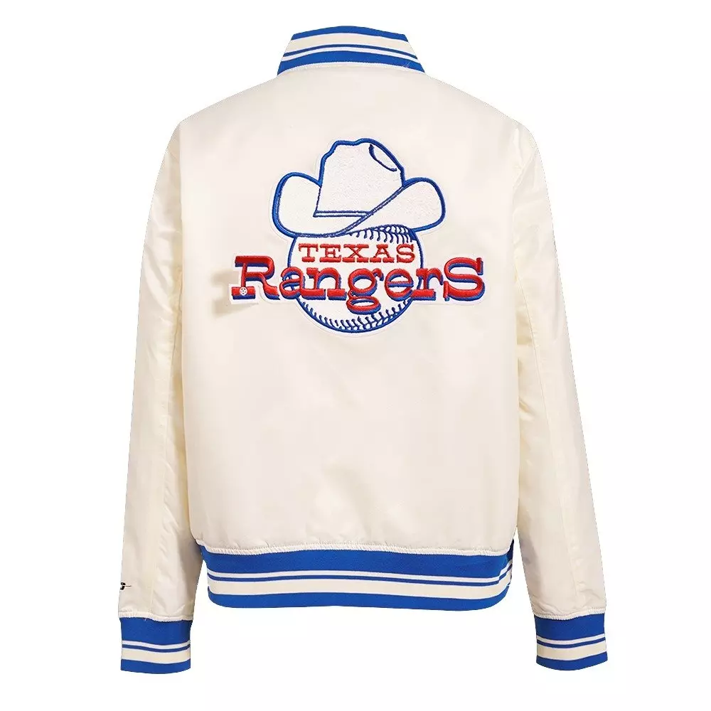 Pro Standard Women's Texas Rangers Retro Classic Rib Satin Jacket - Eggshell - EGGSHELL