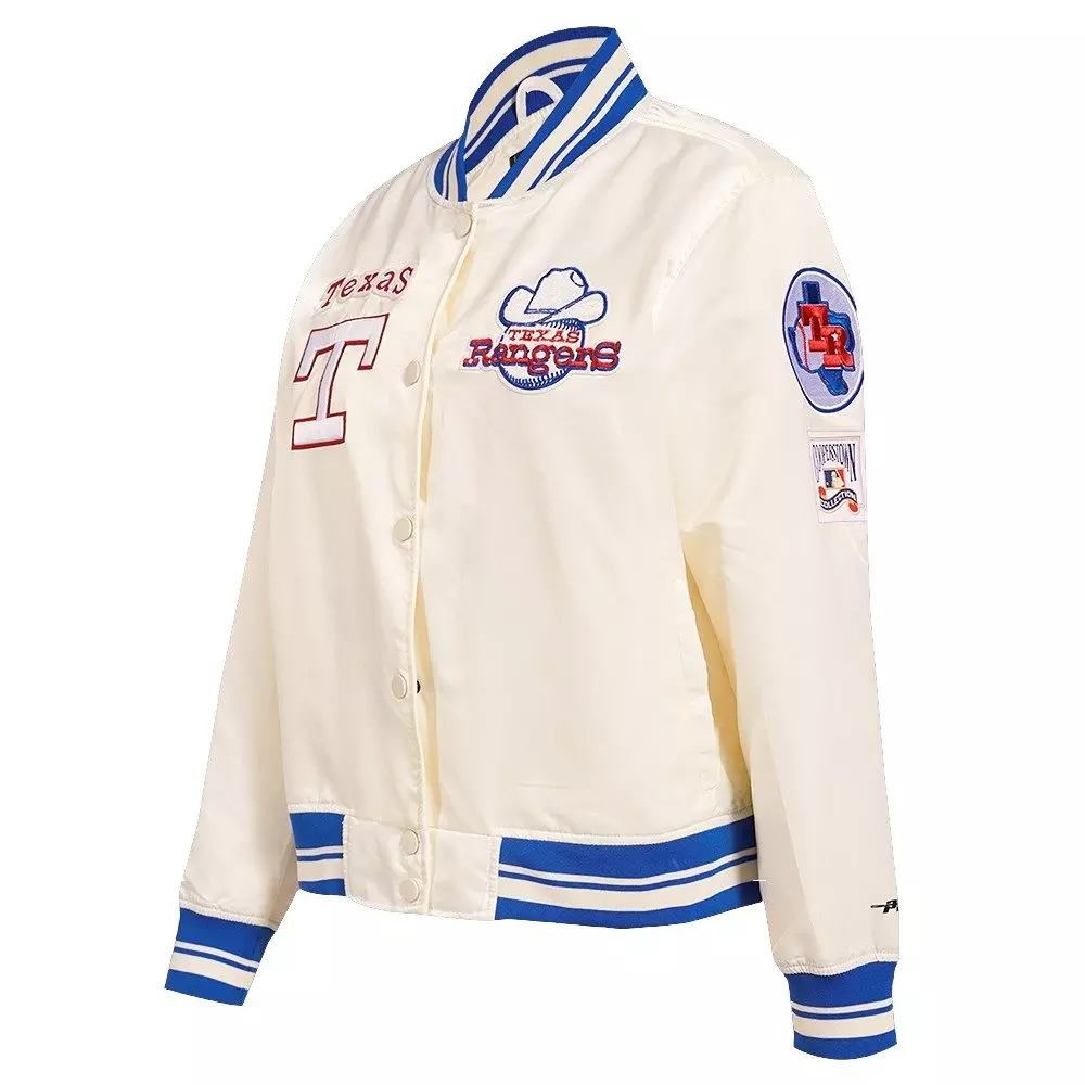 Pro Standard Women's Texas Rangers Retro Classic Rib Satin Jacket - Eggshell - EGGSHELL