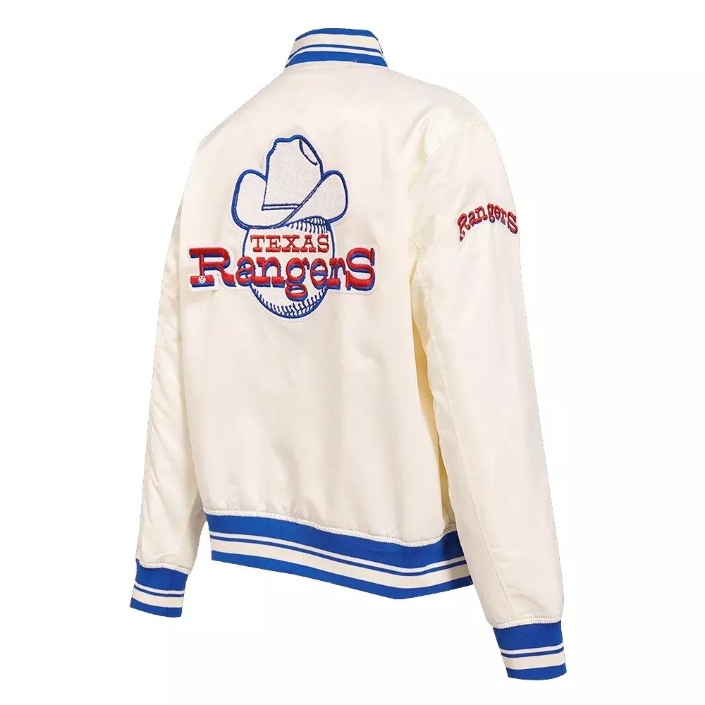Pro Standard Women's Texas Rangers Retro Classic Rib Satin Jacket - Eggshell - EGGSHELL
