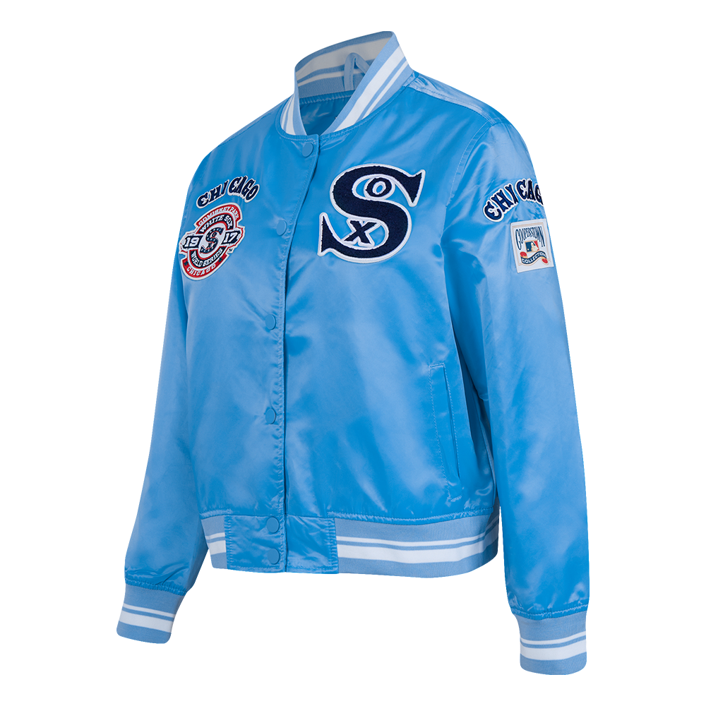 Pro Standard Women's Chicago White Sox Retro Classic Rib Satin Jacket - University Blue/White - UNIVERSITY BLUE/WHITE Thumbnail View 3