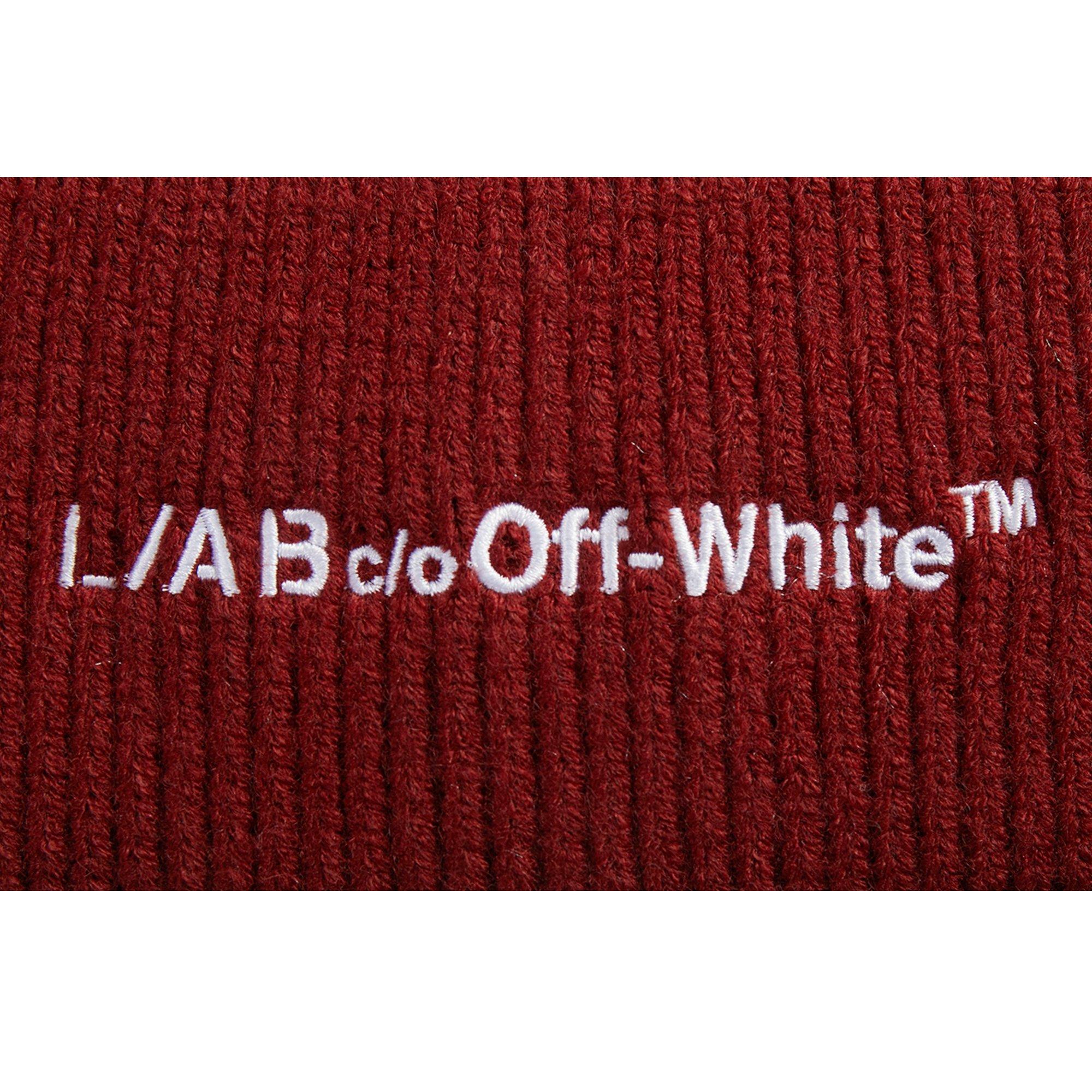 L/AB c/o Off-White Horizontal Embroidered Cuff Beanie - Maroon - MAROON