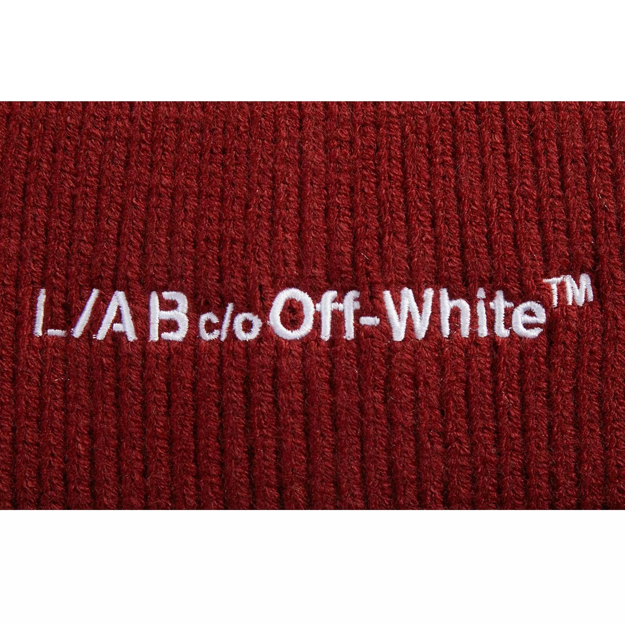 L/AB c/o Off-White Horizontal Embroidered Cuff Beanie - Maroon - MAROON