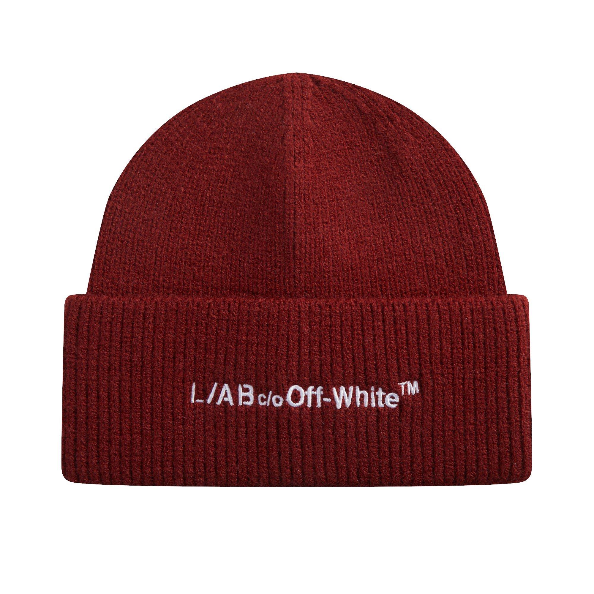 L/AB c/o Off-White Horizontal Embroidered Cuff Beanie - Maroon - MAROON