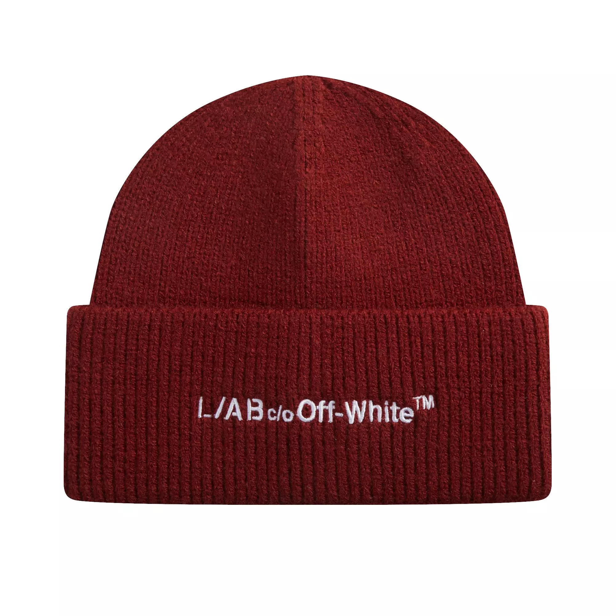 L/AB c/o Off-White Horizontal Embroidered Cuff Beanie - Maroon - MAROON