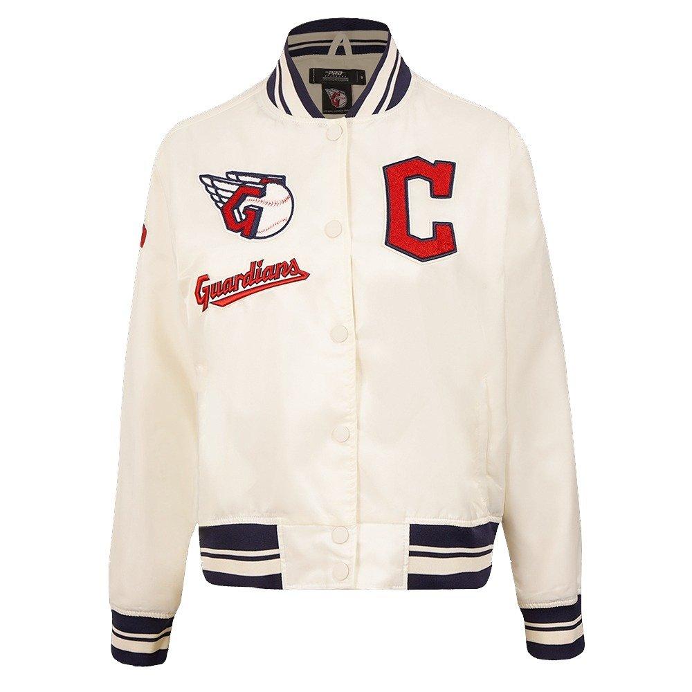 Pro Standard Women's Cleveland Guardians Retro Classic Rib Satin Jacket - Eggshell - EGGSHELL Thumbnail View 1