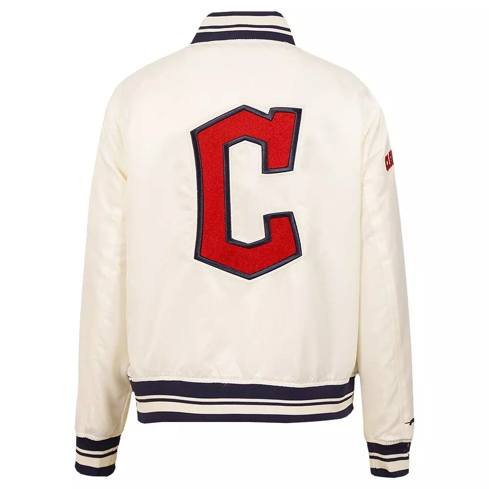 Pro Standard Women's Cleveland Guardians Retro Classic Rib Satin Jacket - Eggshell - EGGSHELL
