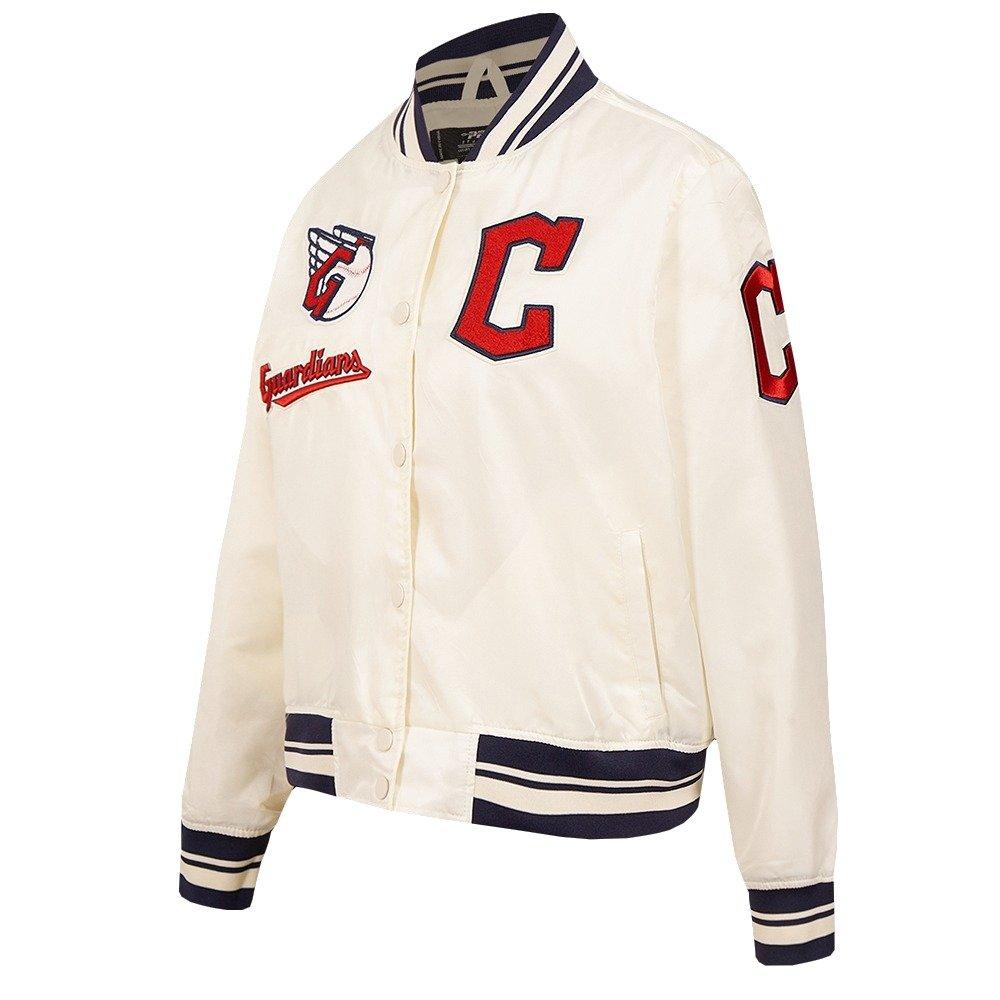 Pro Standard Women's Cleveland Guardians Retro Classic Rib Satin Jacket - Eggshell - EGGSHELL Thumbnail View 3